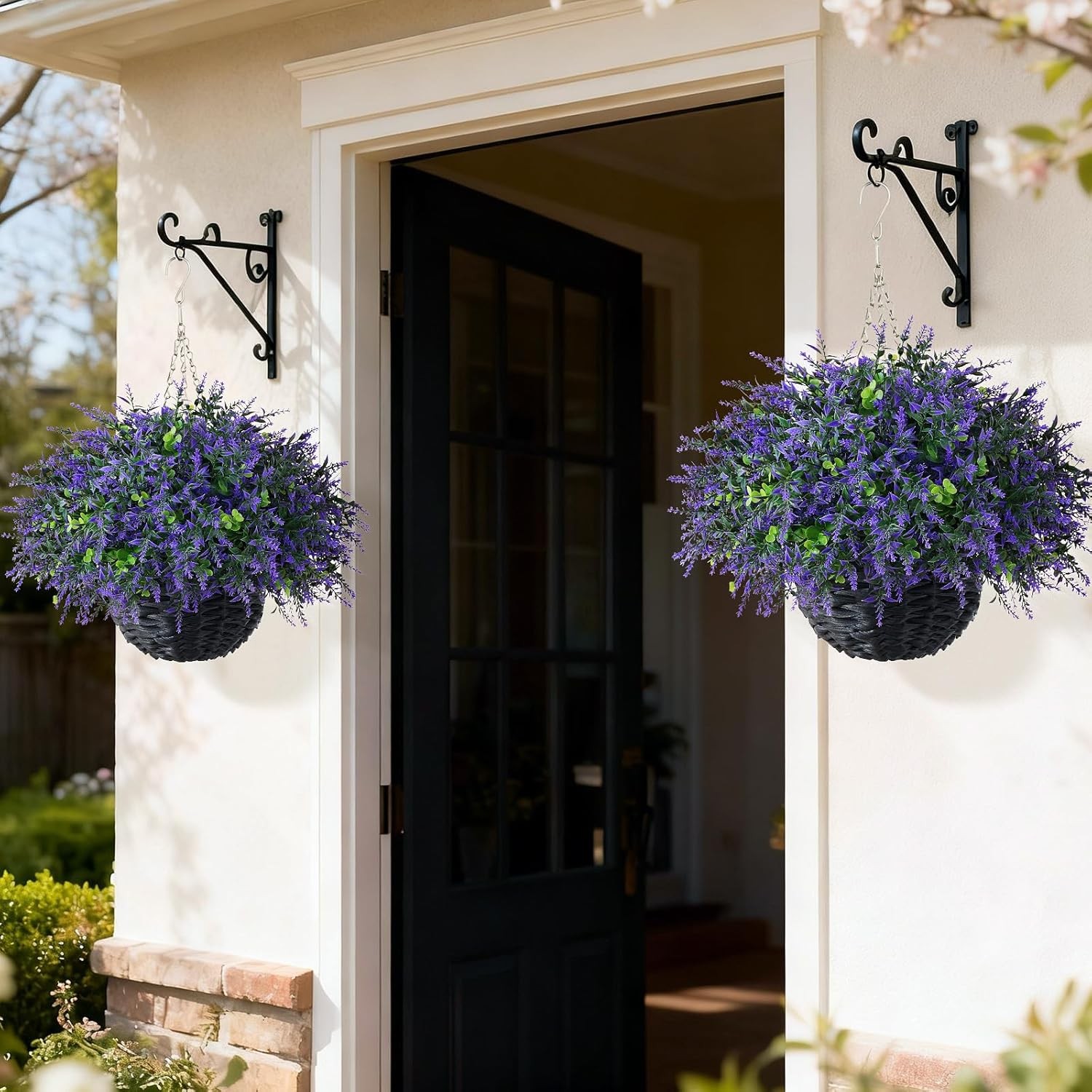 Artificial Eucalyptus & Lavender Hanging Basket (2 Pieces) – Realistic Fake
