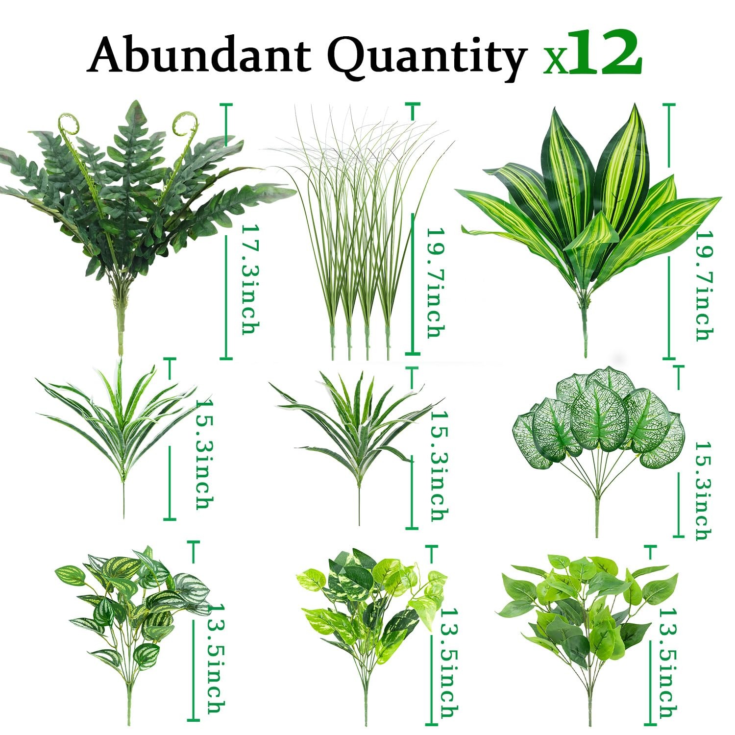 12 Bundles Large Outdoor Artificial Plants UV Resistant Fake Greenery Stems F…