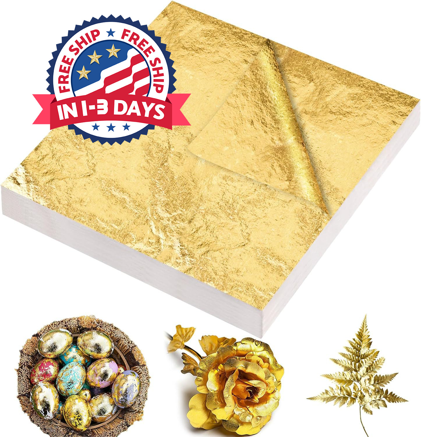 200 Hojas De Pan De Oro De Imitacion Para Artes, Manualidades Doradas, Decor NEW