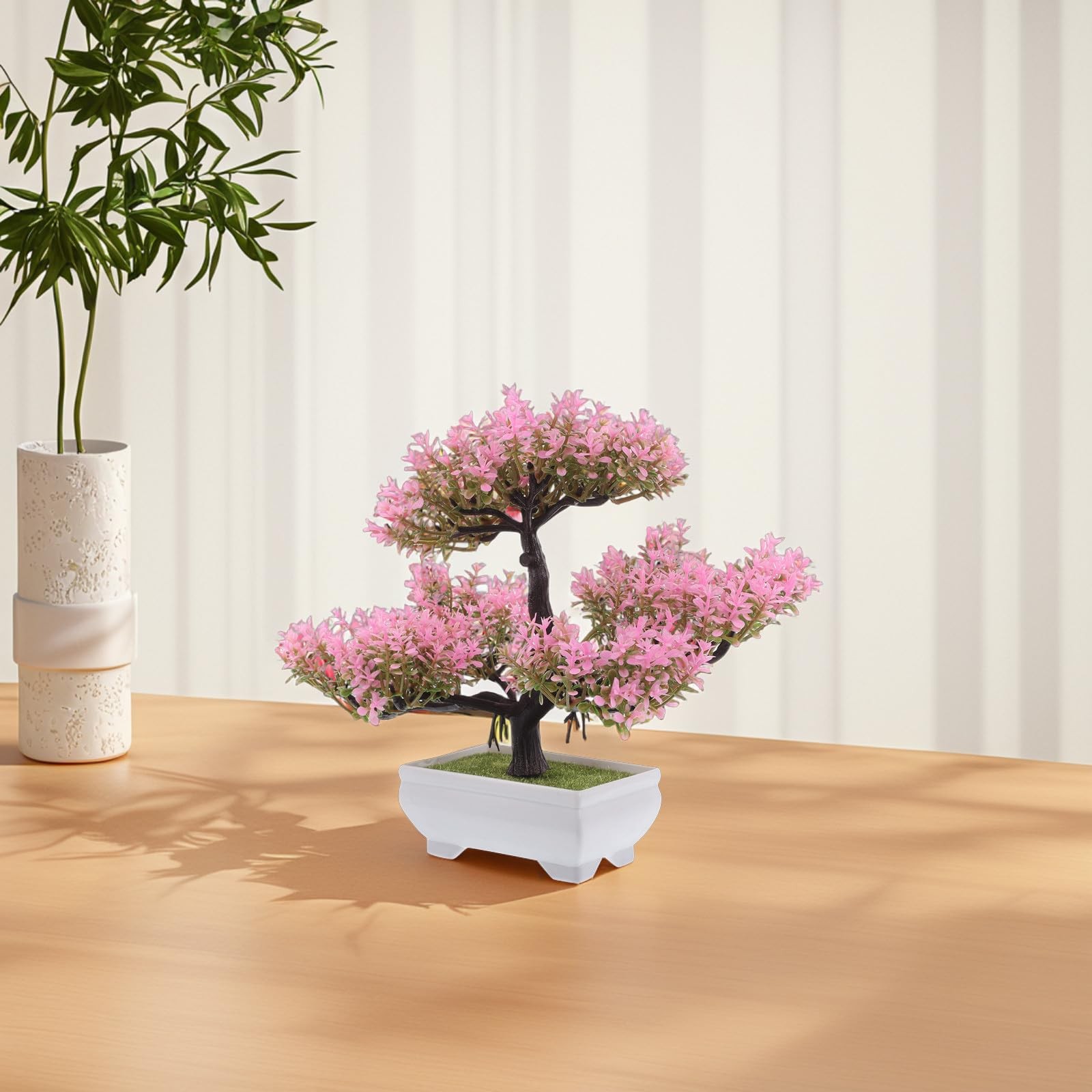 Artificial Bonsai Tree Small Desk Plants Pink Faux Bonsai Imitation Cherry Bl…