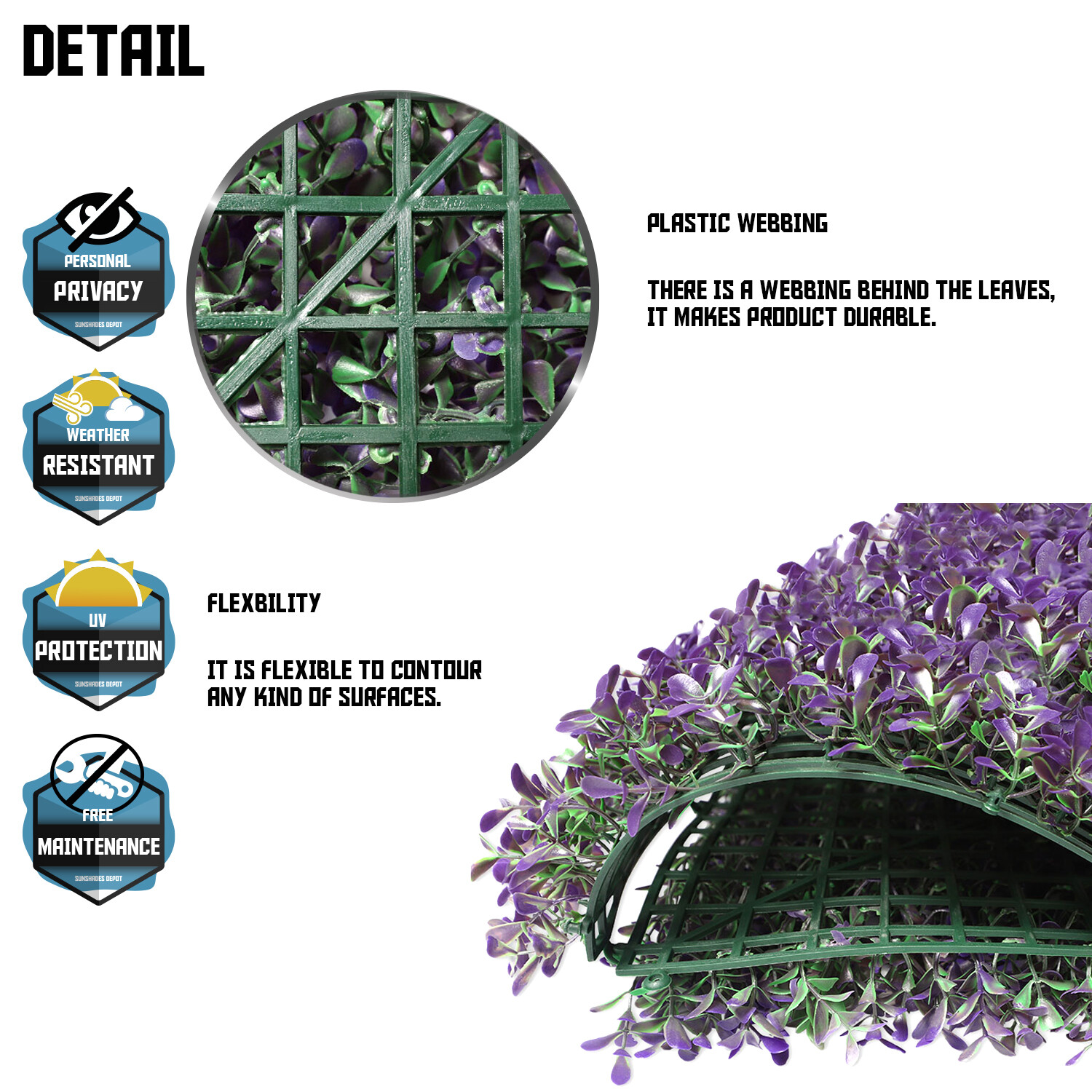 20×20″ Artificial Faux Purple Peanuts Greenery Fence Screen Wall Decor Panel