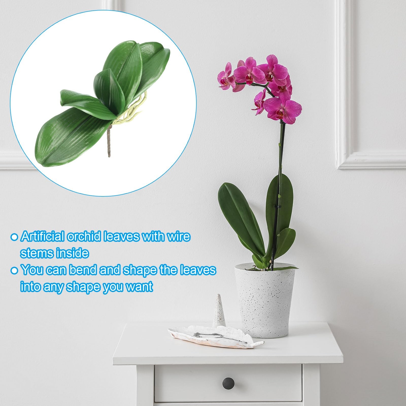 Faux Orchid Leaves 6.7 Inch, 2 Pack Small Artificial Phalaenopsis Foliage Rea…
