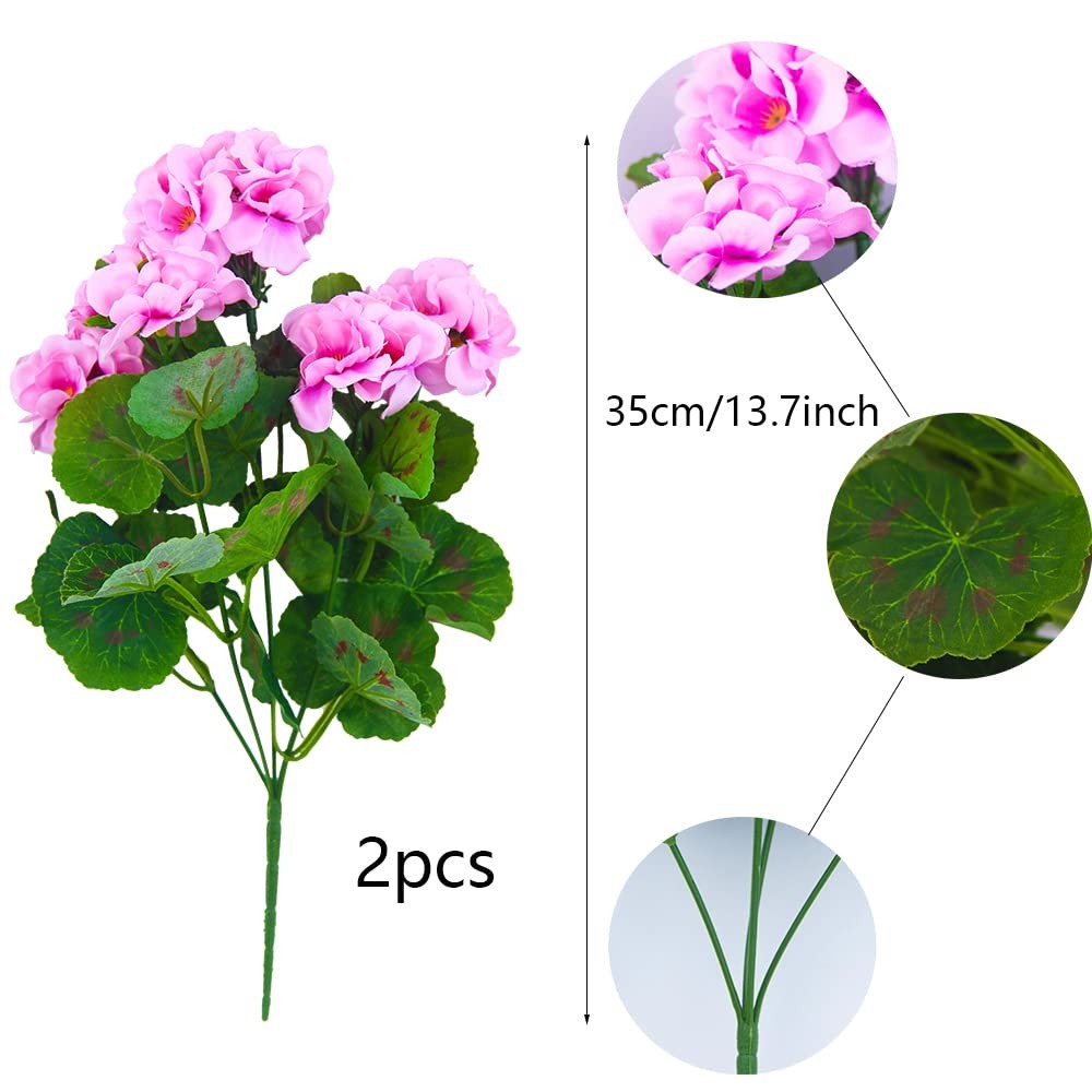 2 Pcs Purple Pink Geranium Artificial Flowers Geranium Bush Faux Geraniums Si…