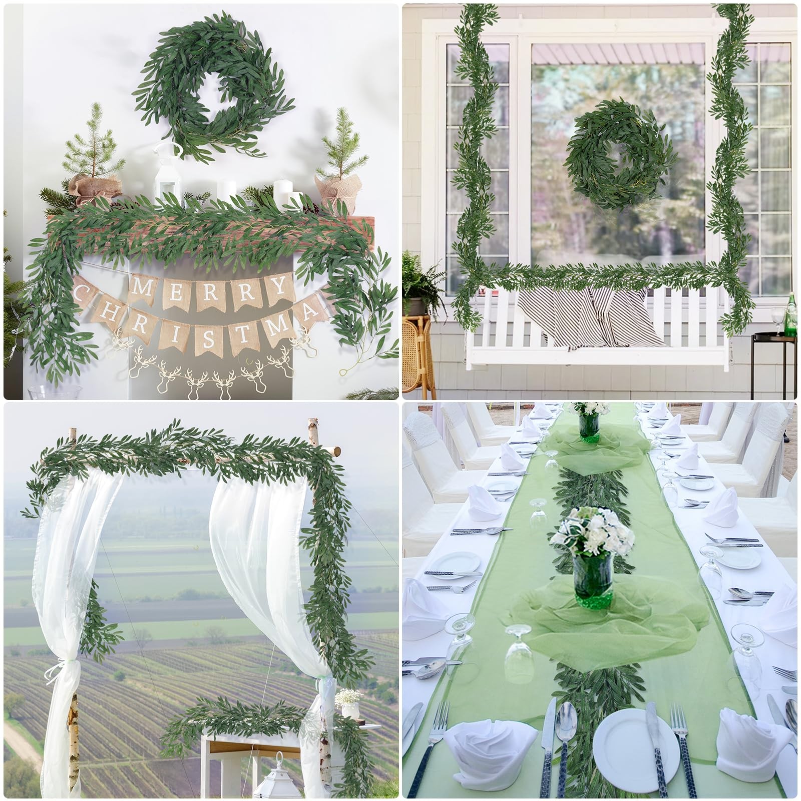 RECUTMS 2Pc Artificial Silk Olive Leaves Vines Garland 6.2Ft Green Rattan No