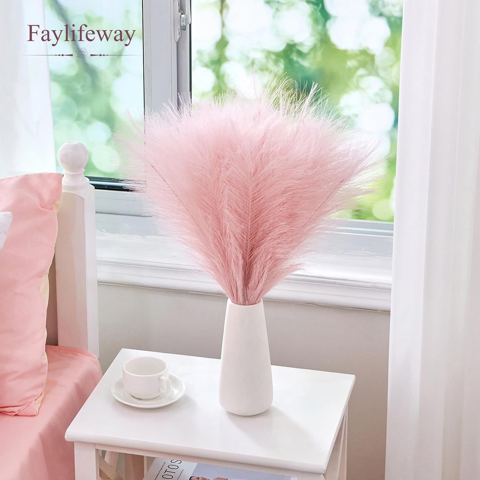 50 Pcs Artificial Pampas Grass Stems Pink Fluffy Decor for Living Room Wedding
