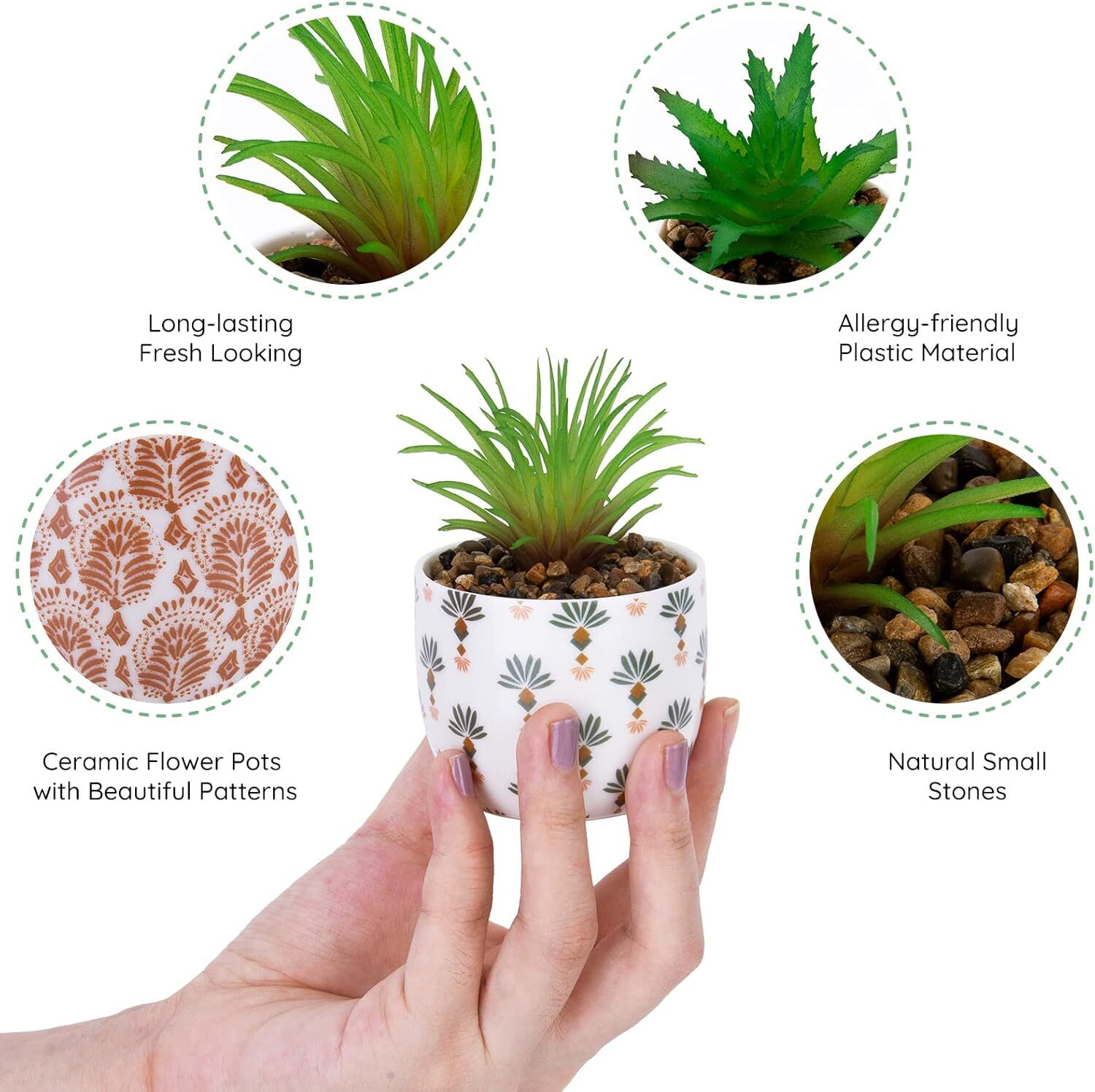 2 Pack Artificial Plants Small Cute Succulents in Ceramic Planters Fake Greenery