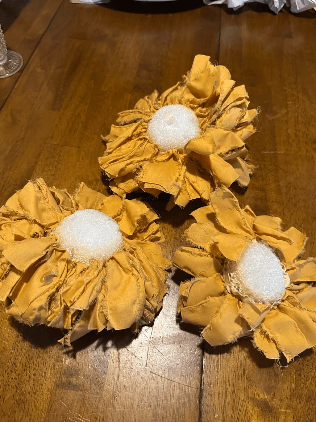 Vintage Handmade Yellow Sunflower Flower Decor Foam center Fabric Lot of 3