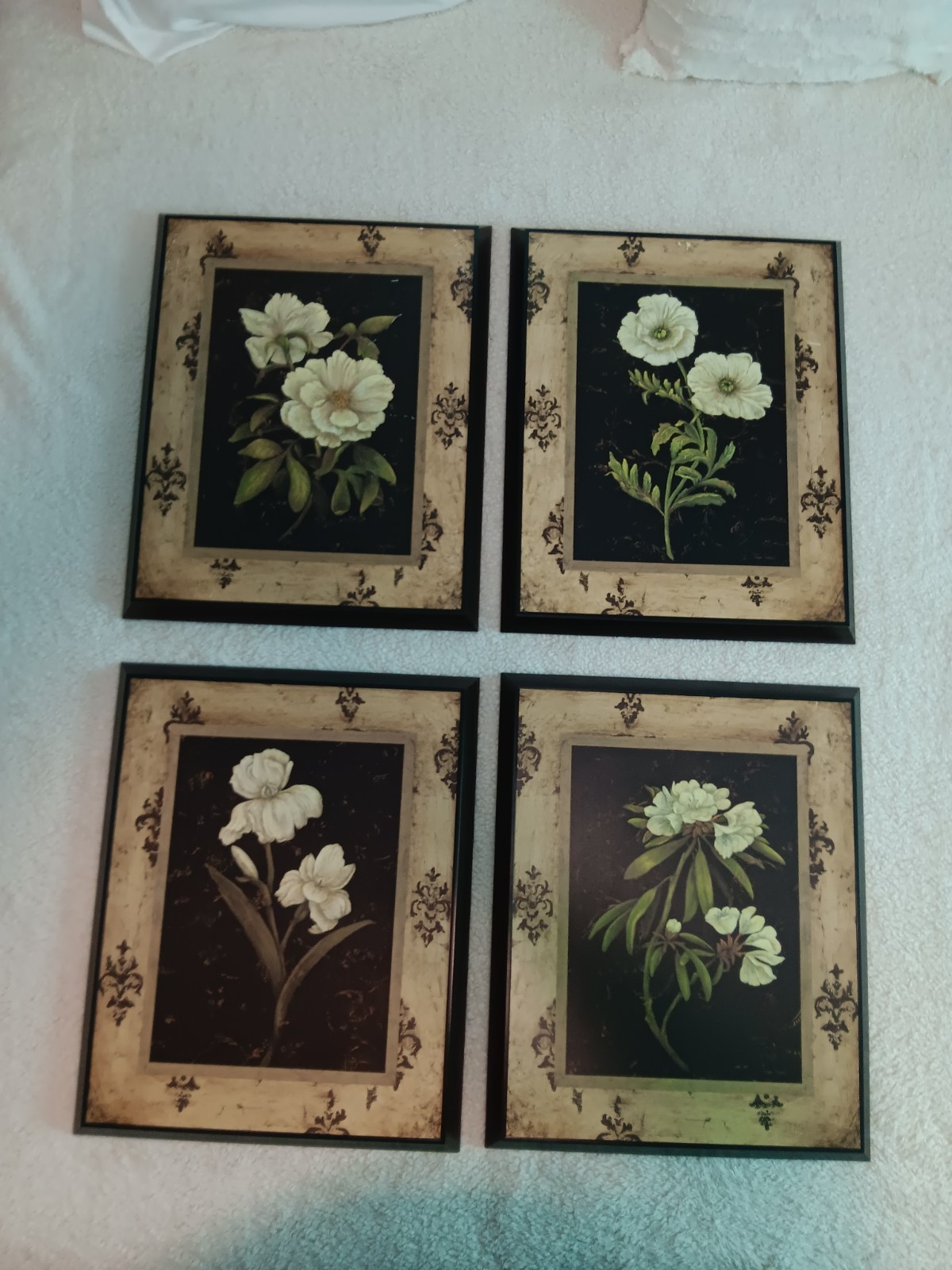 4 Piece Large Wall Art 17″L × 21″H Beautiful Framed Floral Art Work