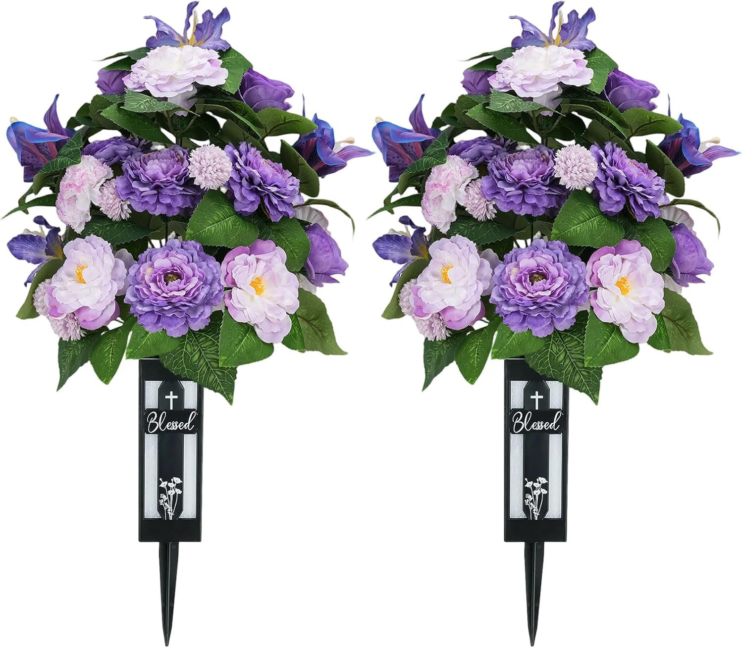 Artificial Cemetery Flowers for Grave: 2 Pcs Yellow White Sunflower Grave Flower