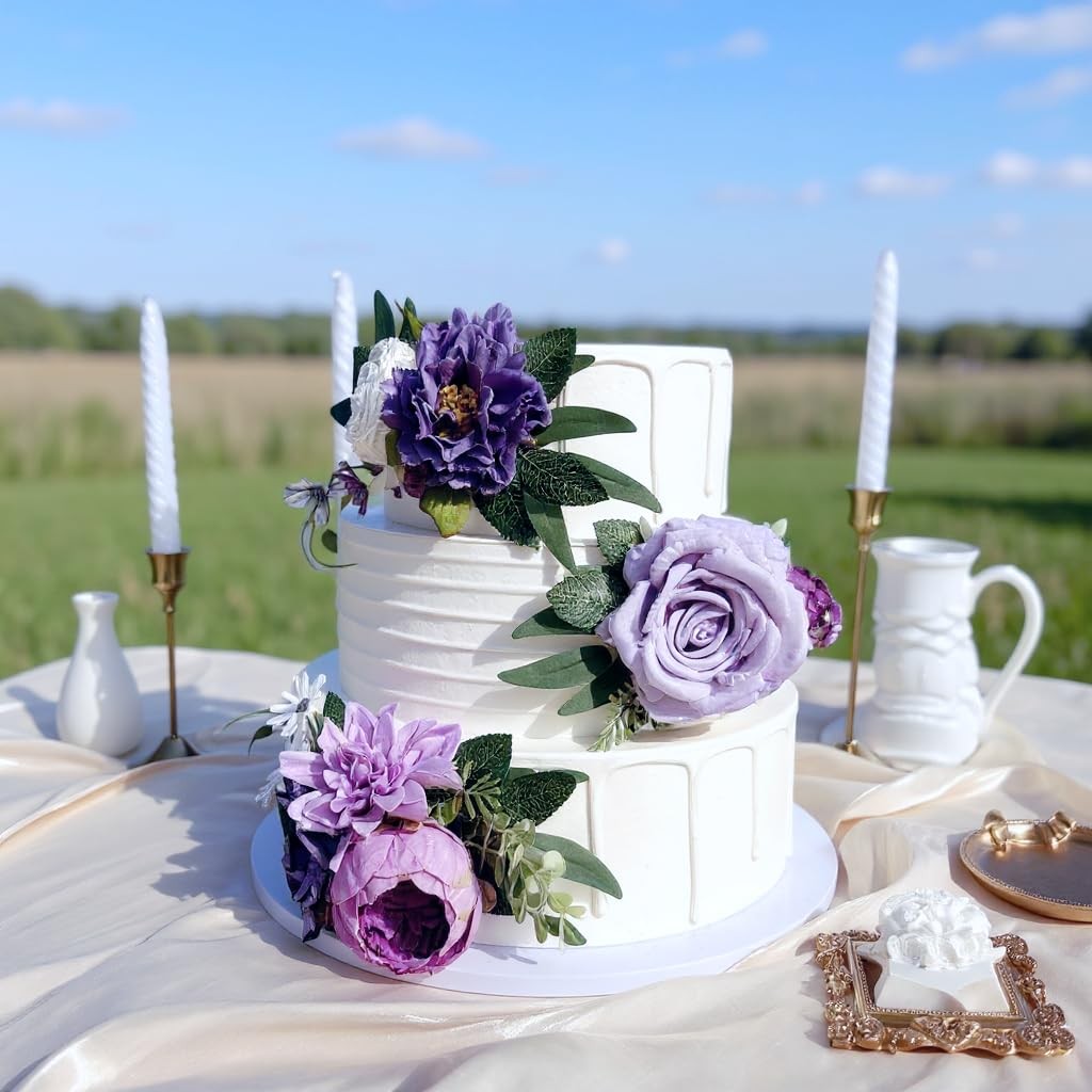 Pre-Made Silk Flowers for Cakes Decorations Light Lavender Dusty Purple Artif…