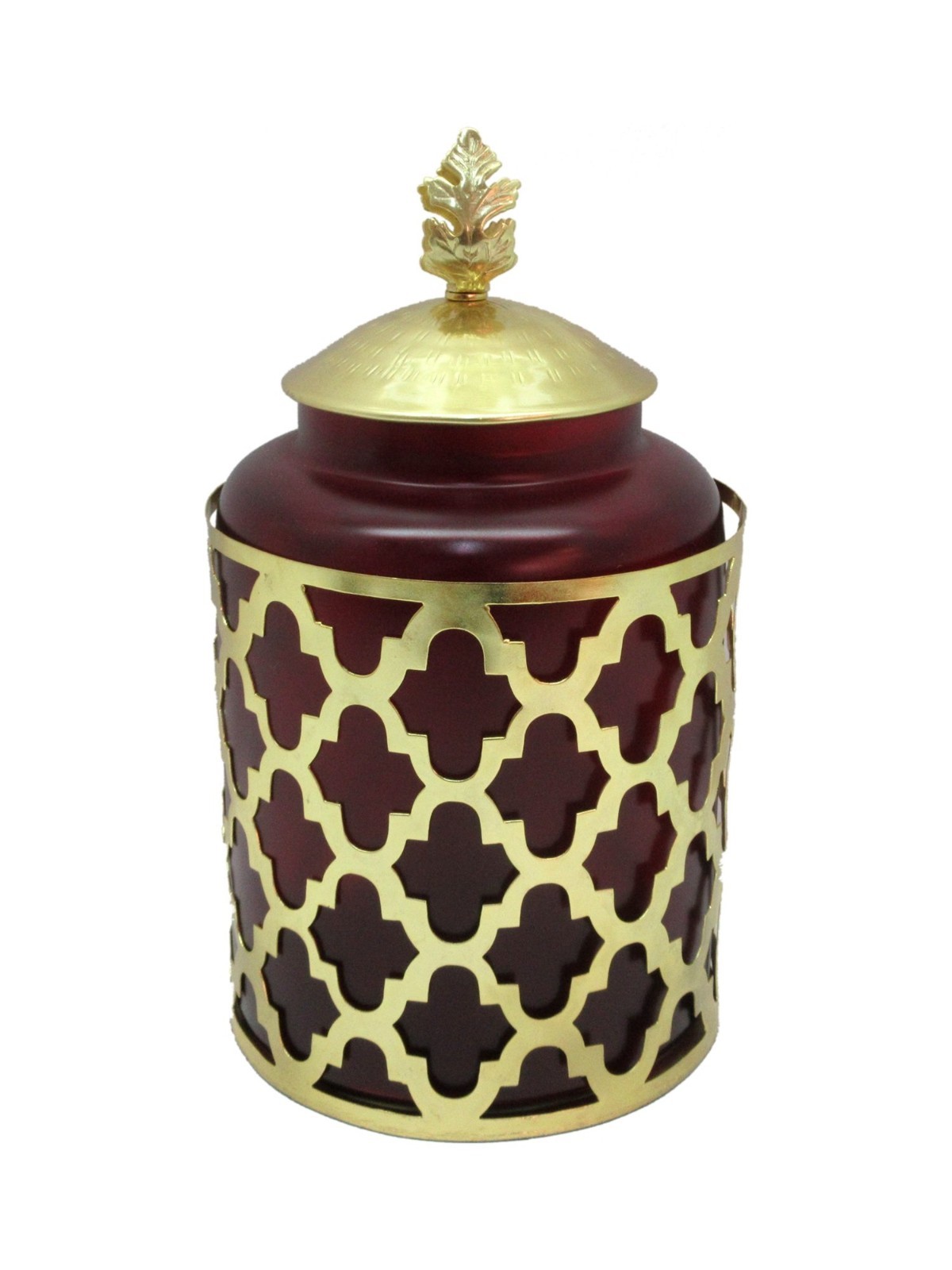 Maroon Glass & Metal Cremation Urn, Memorial Urn with Bag-Medium-holds 75 pounds