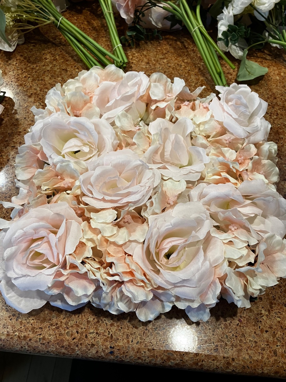 plastic flowers white and pink center piece used