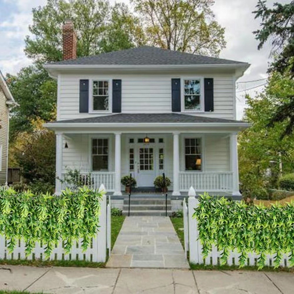 Plastic Artificial Hanging Plants 2.6ft Green 2pcs for Patio Porch Living Room