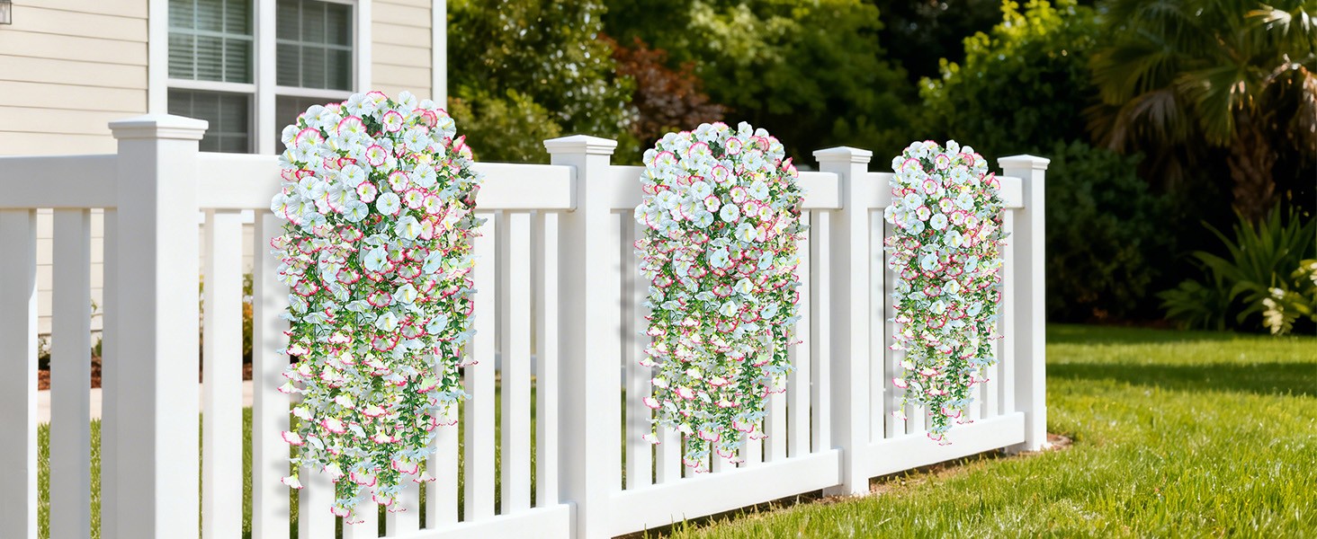 Artificial Hanging Flowers for Outdoors, 2 PCS 300 Blooms UV Resistant Morning