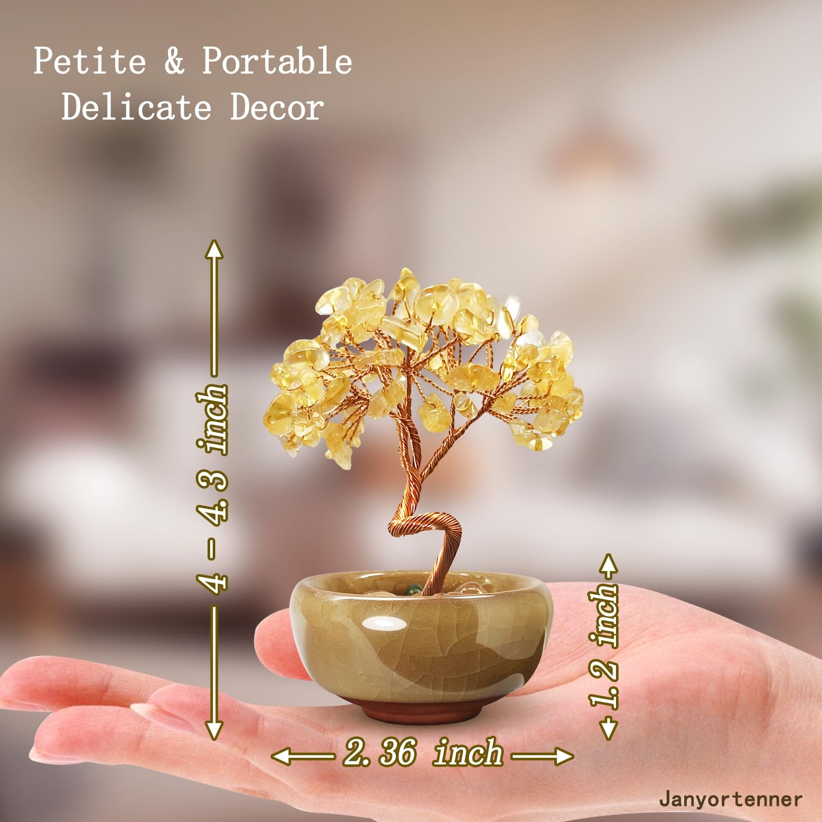Mini Citrine Crystal Money Tree,Wealth Home Office Desk Decor,Handmade Copper…