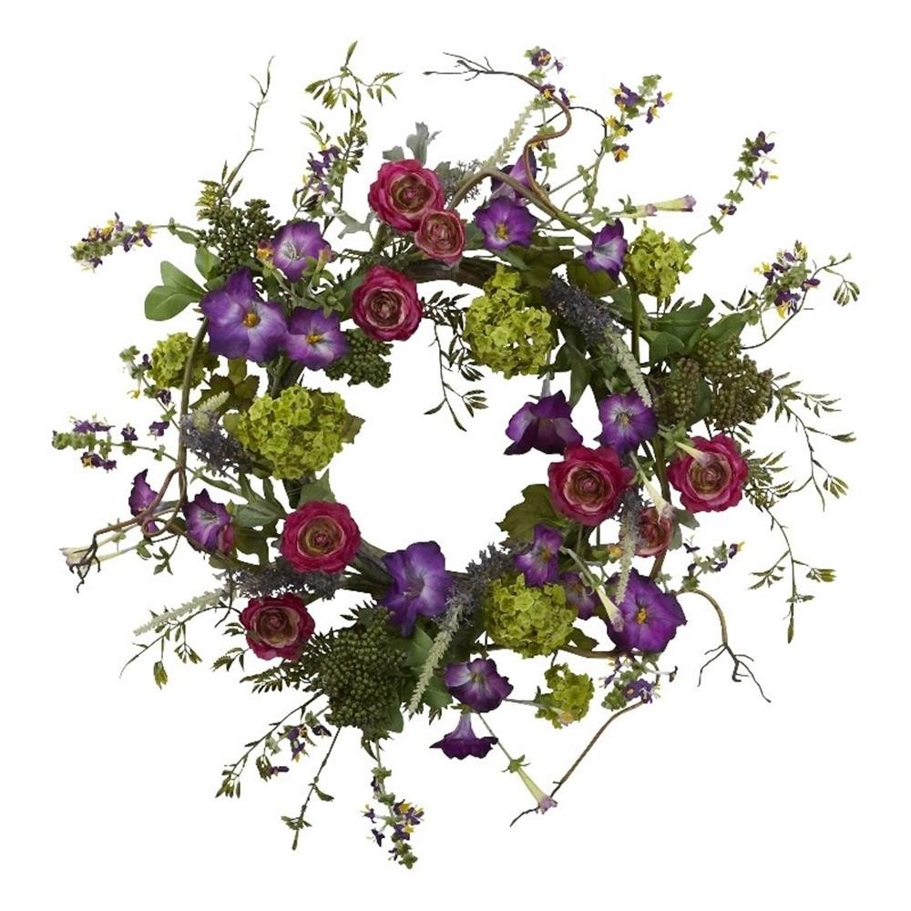 Nearly Natural 20″ Ver&a Garden Wreath in Green
