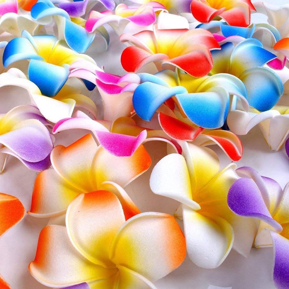 100pcs Mixed Colors Foam Hawaiian Frangipani Artificial Plumeria Flower Petals C