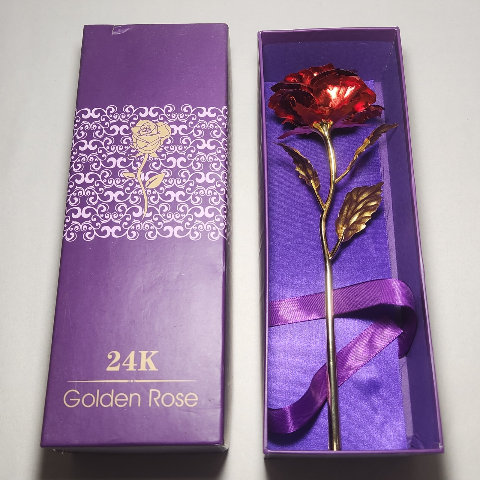24k Gold Foil Rose Flower Long Stem w/ Gift Box Valentines Birthday Mothers Gift