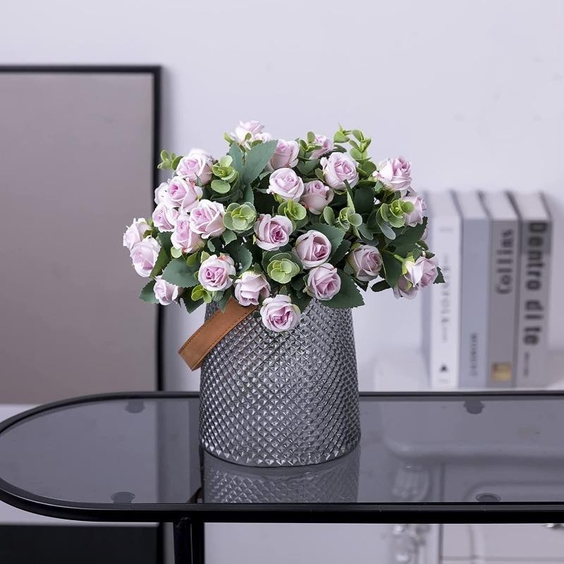 10 Head Artificial Silk Rose Peony Eucalyptus Bouquet Wedding Home Party Decor