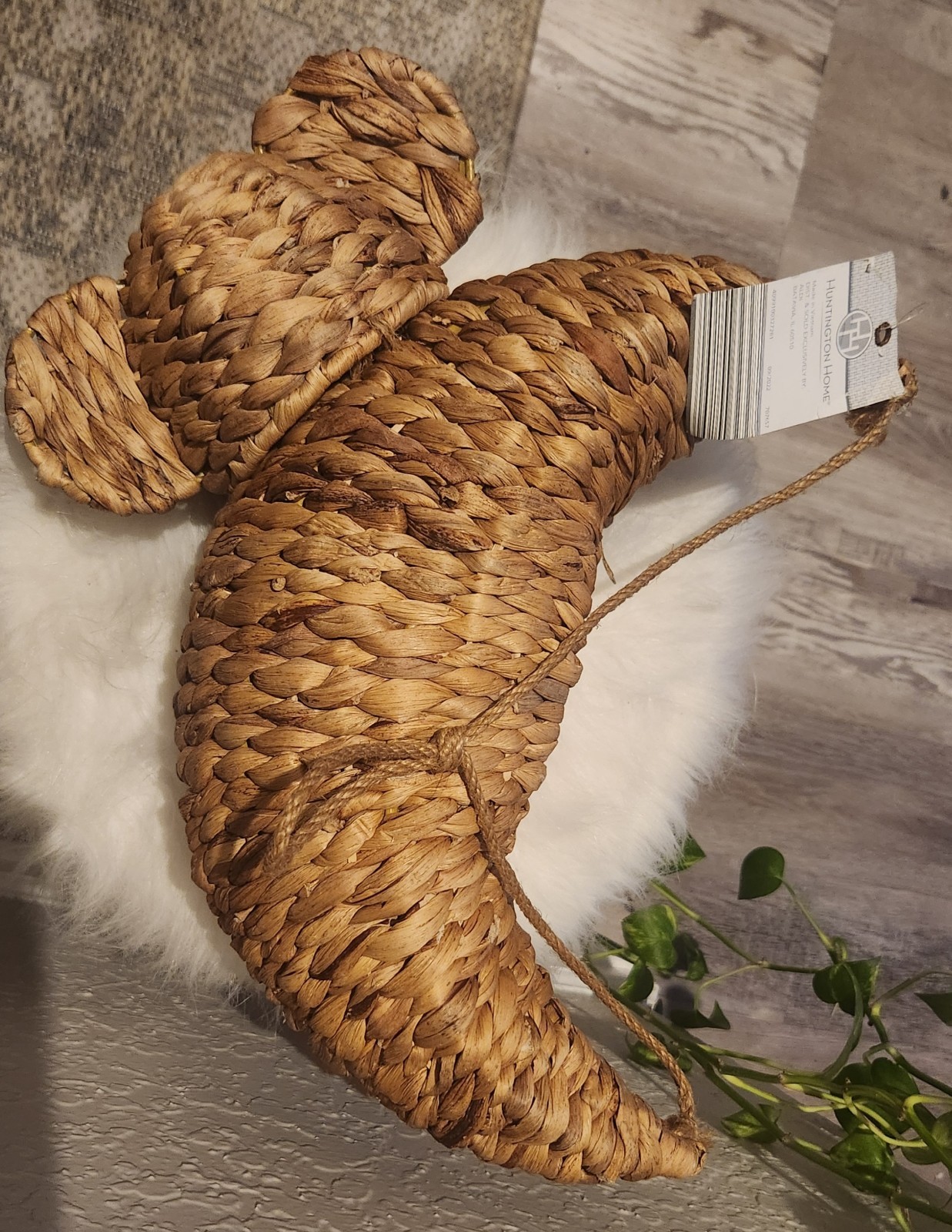 Koala hanging animal basket, handwoven, made in Vietnam, 15 in L, 6.5 W, 12.5 H