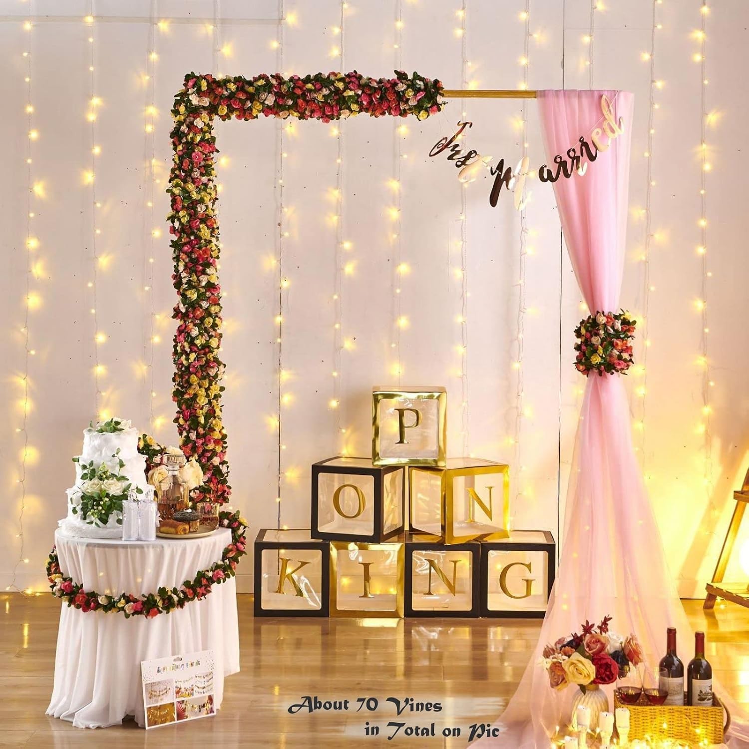 8 Pcs 8.2′ Artificial Rose Garland, Pink Flower Vine Faux Hanging Decor