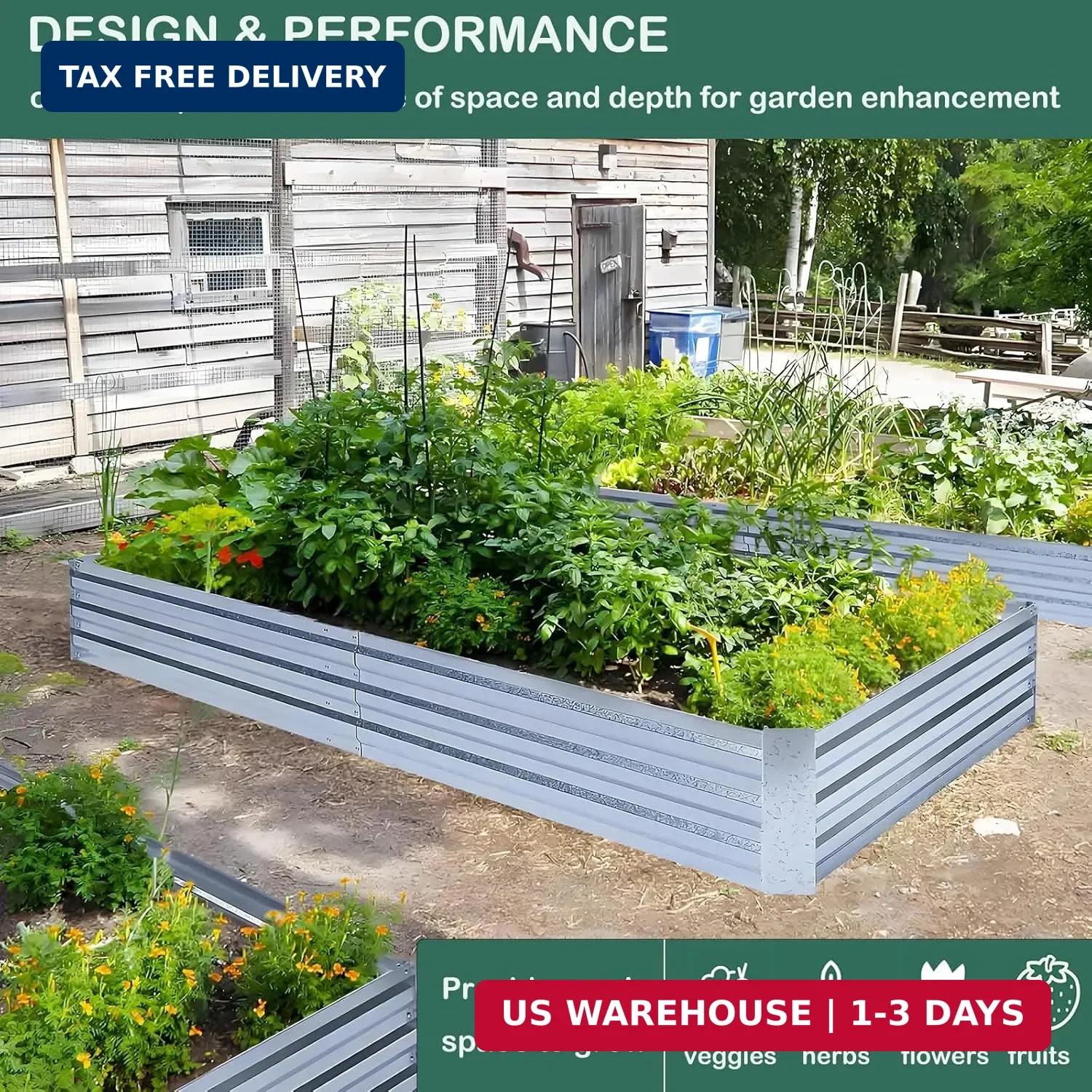 Galvanized Raised Garden Beds 2-Pack (8x4x1ft Each) – Overlapping 4-Inch Panels
