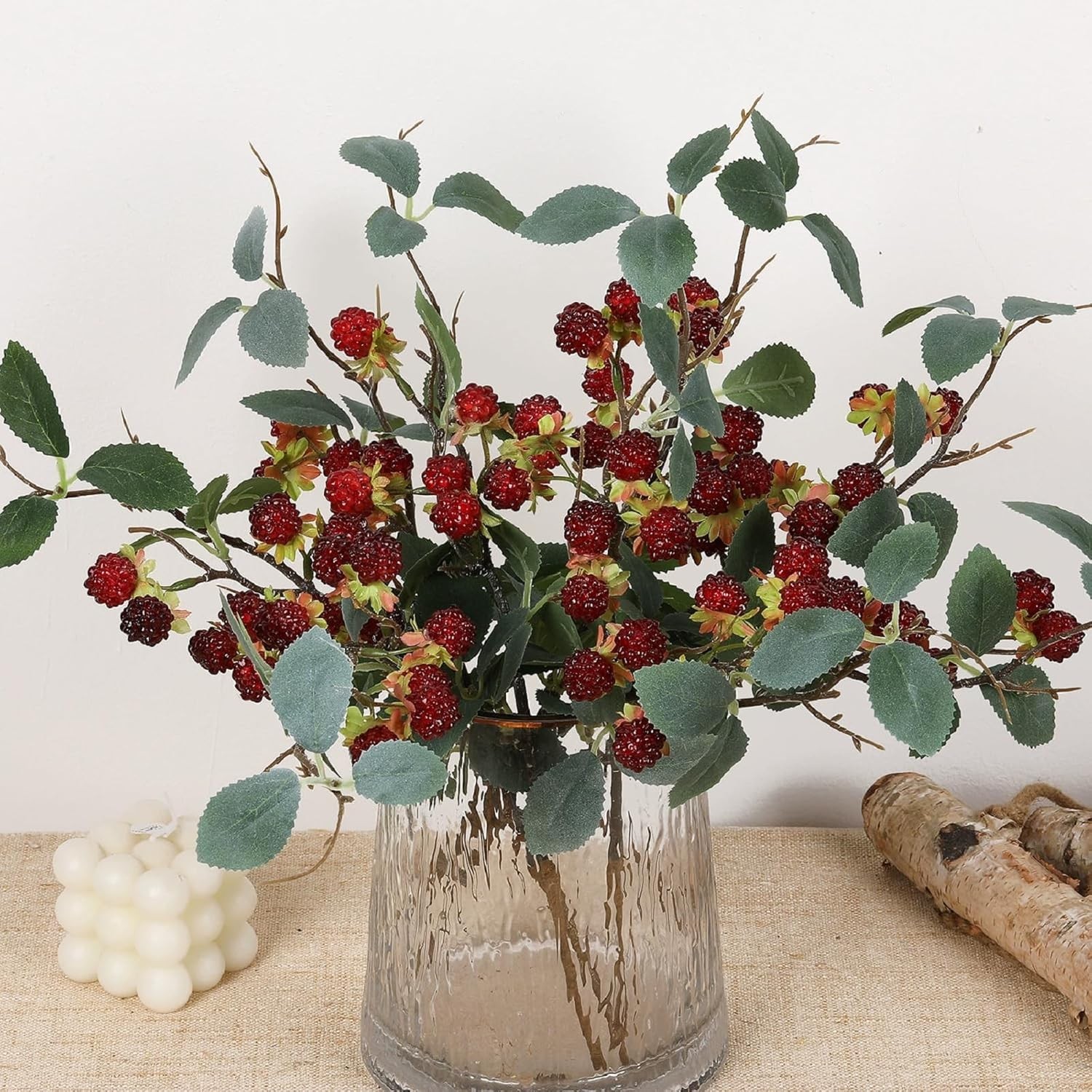 7Pcs Artificial Raspberry Plant Stems 15.7” Simulated Berry Bouquet for Home…