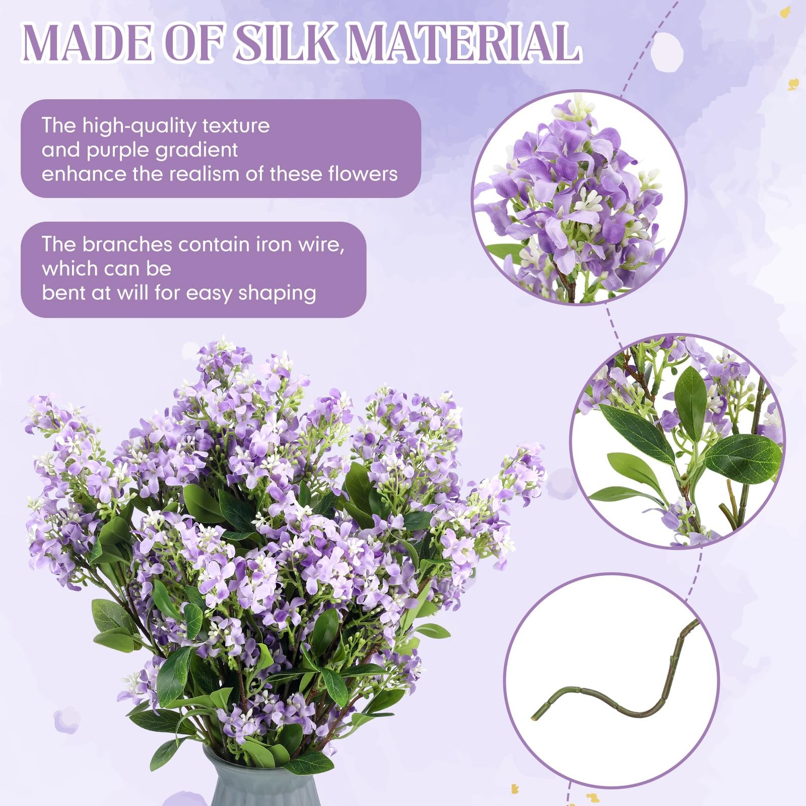 30 Inch Purple Artificial Lilac Flowers 10 Bunches No Maintenance Silk Decor