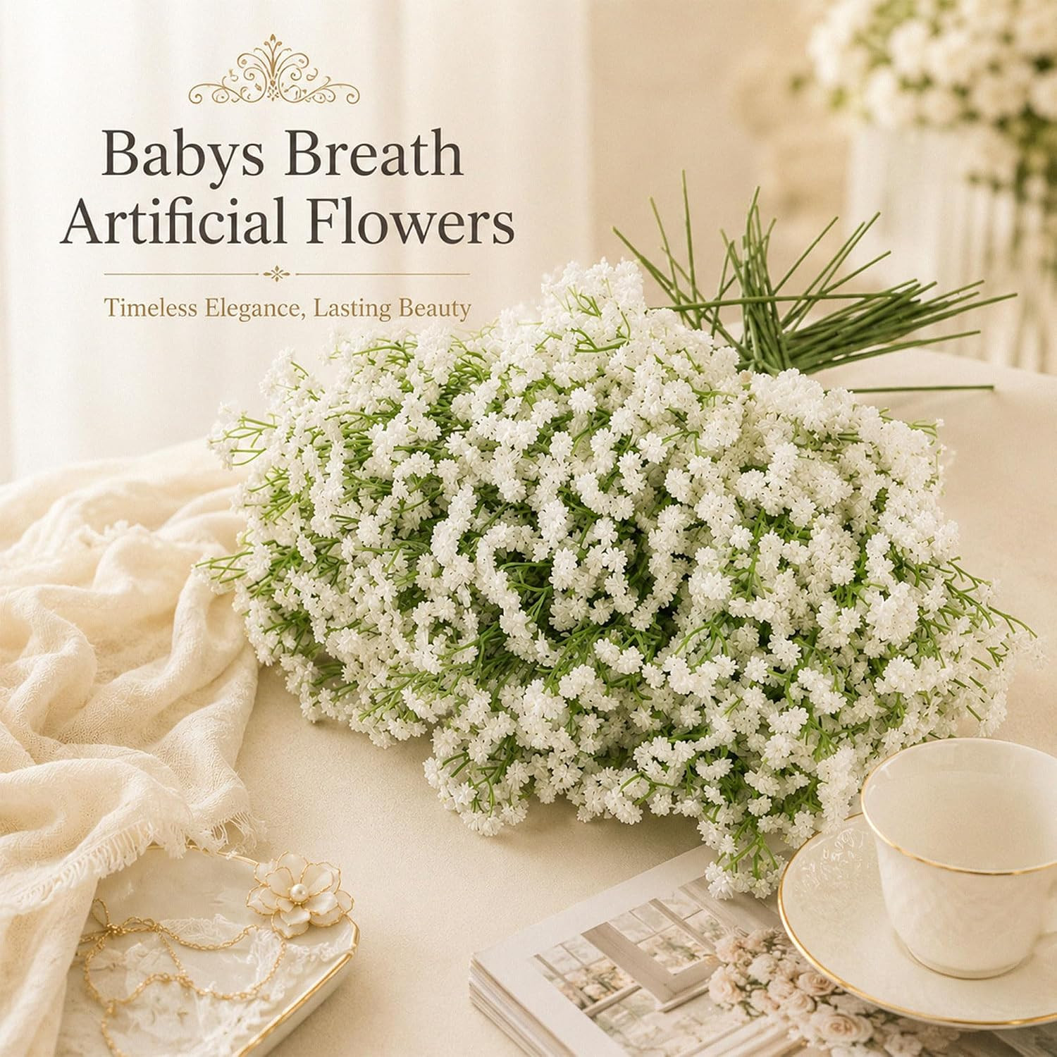 150Pcs White Baby’S Breath Artificial Flowers Bulk for Weddings | Pure White Fau