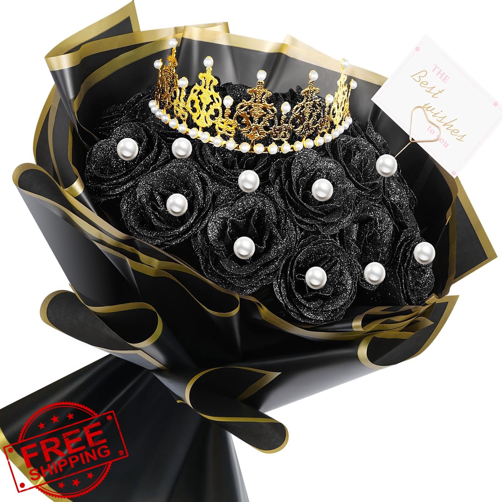TLY Black Glitter Roses Bouquet 36pc Artificial Flowers DIY Gift