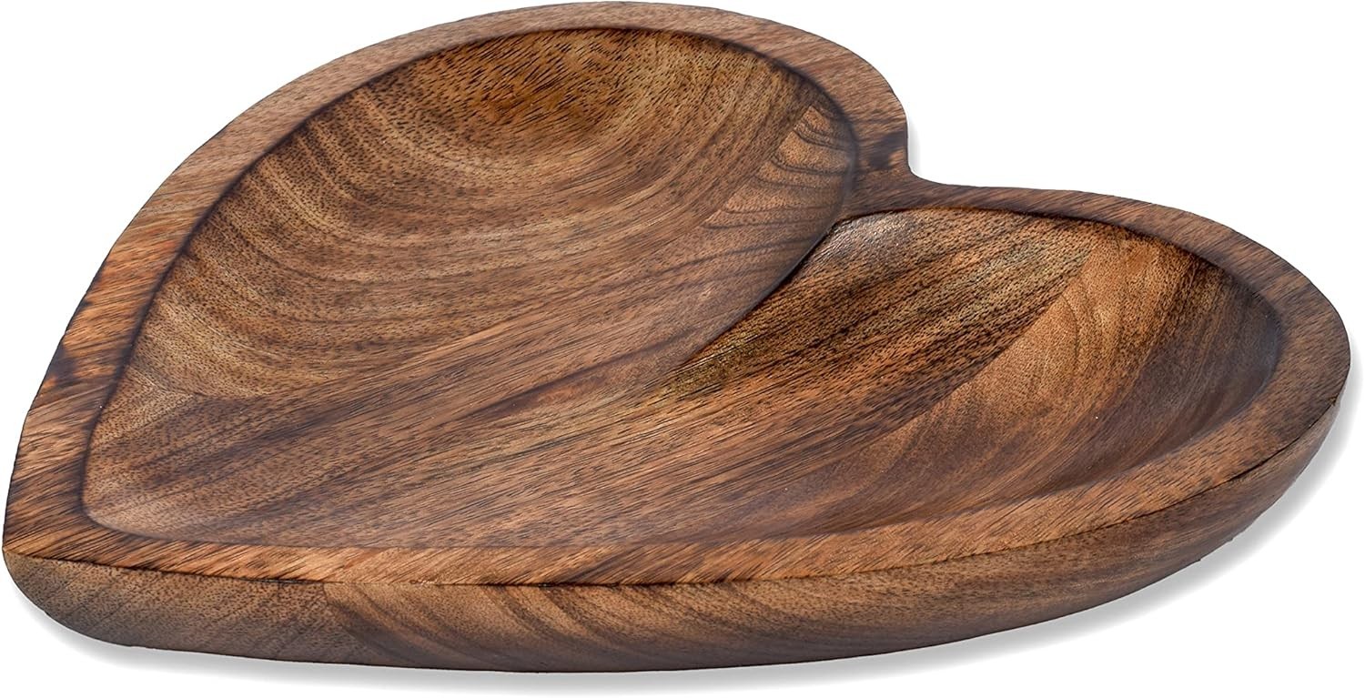 Mango Wood Heart Curved Shaped Decorative Bowl Table Centerpieces Home Party