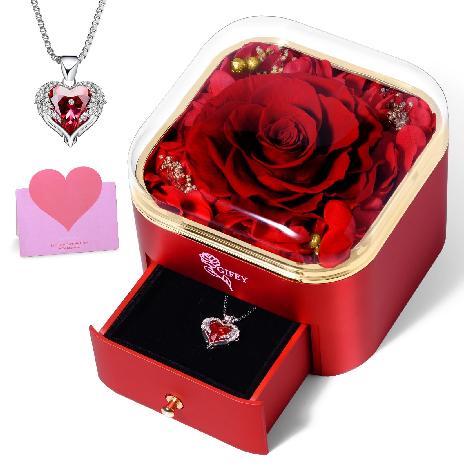 Mothers Day Flowers Roses Gifts Mom Preserved Real Blue Rose Heart Necklace