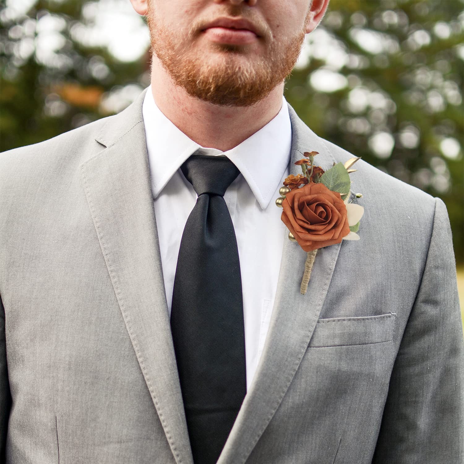 6Pcs Terracotta Boutonnieres for Men Wedding Groom Burnt Orange Boutonniere F…
