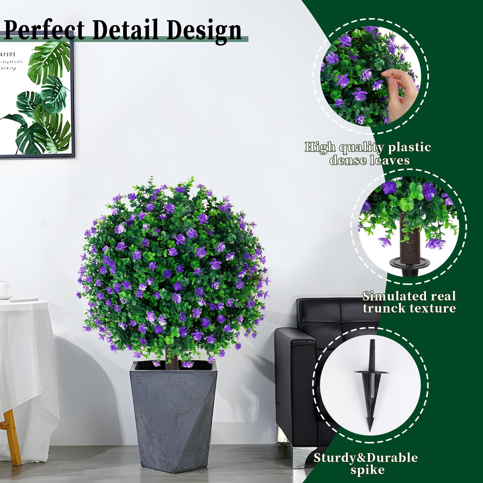 Artificial Purple Flower Boxwood Topiary Trees,2 Set of 16” UV Resistant Fak…