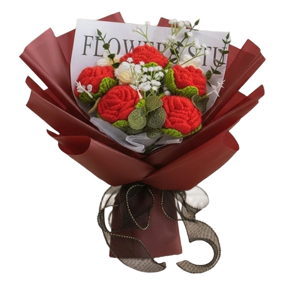 Handcrafted Bouquet Knitted Fabric Decorative Flower Bundle
