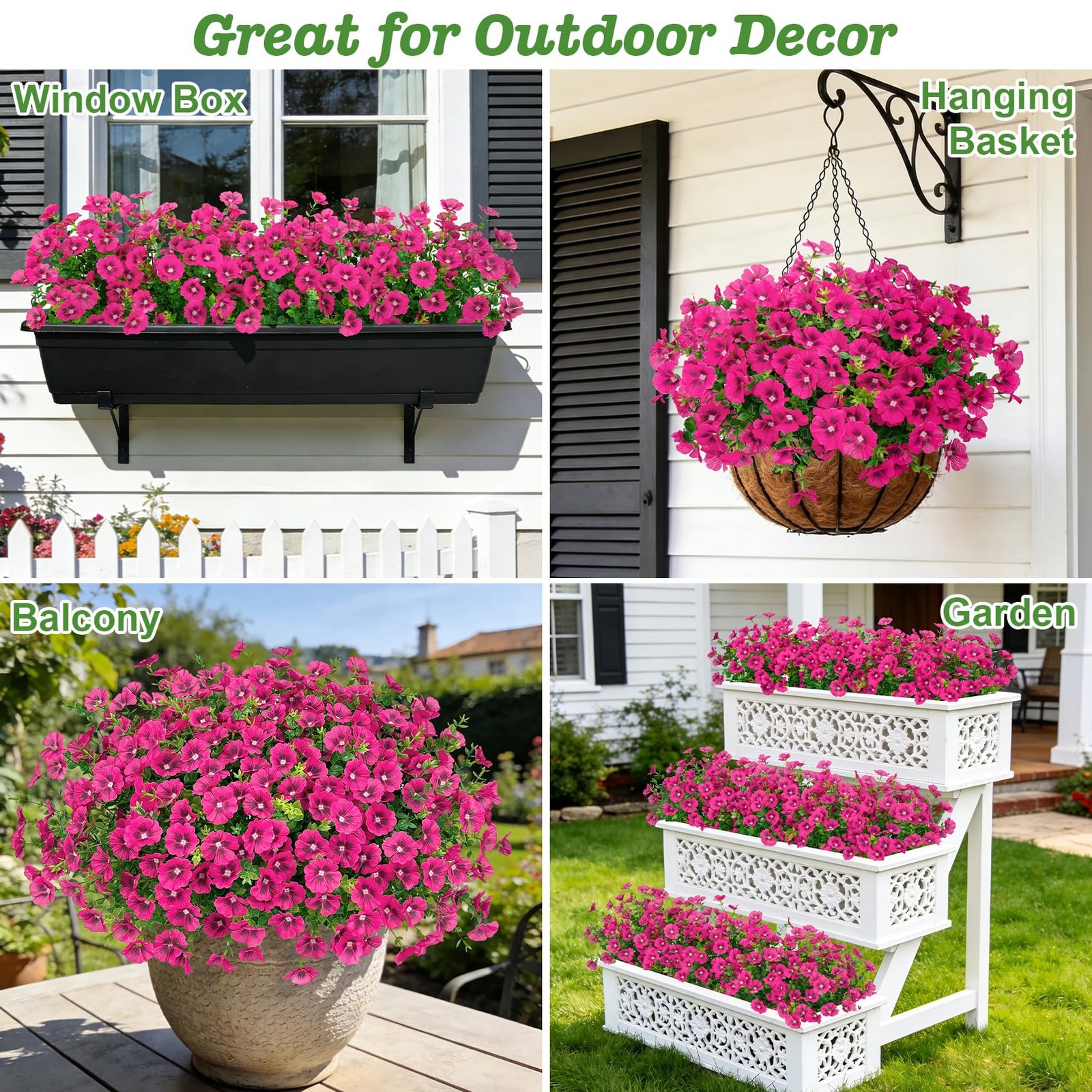 Roberly 20 Bundles Artificial Silk Flowers for Outdoors, Fuchsia