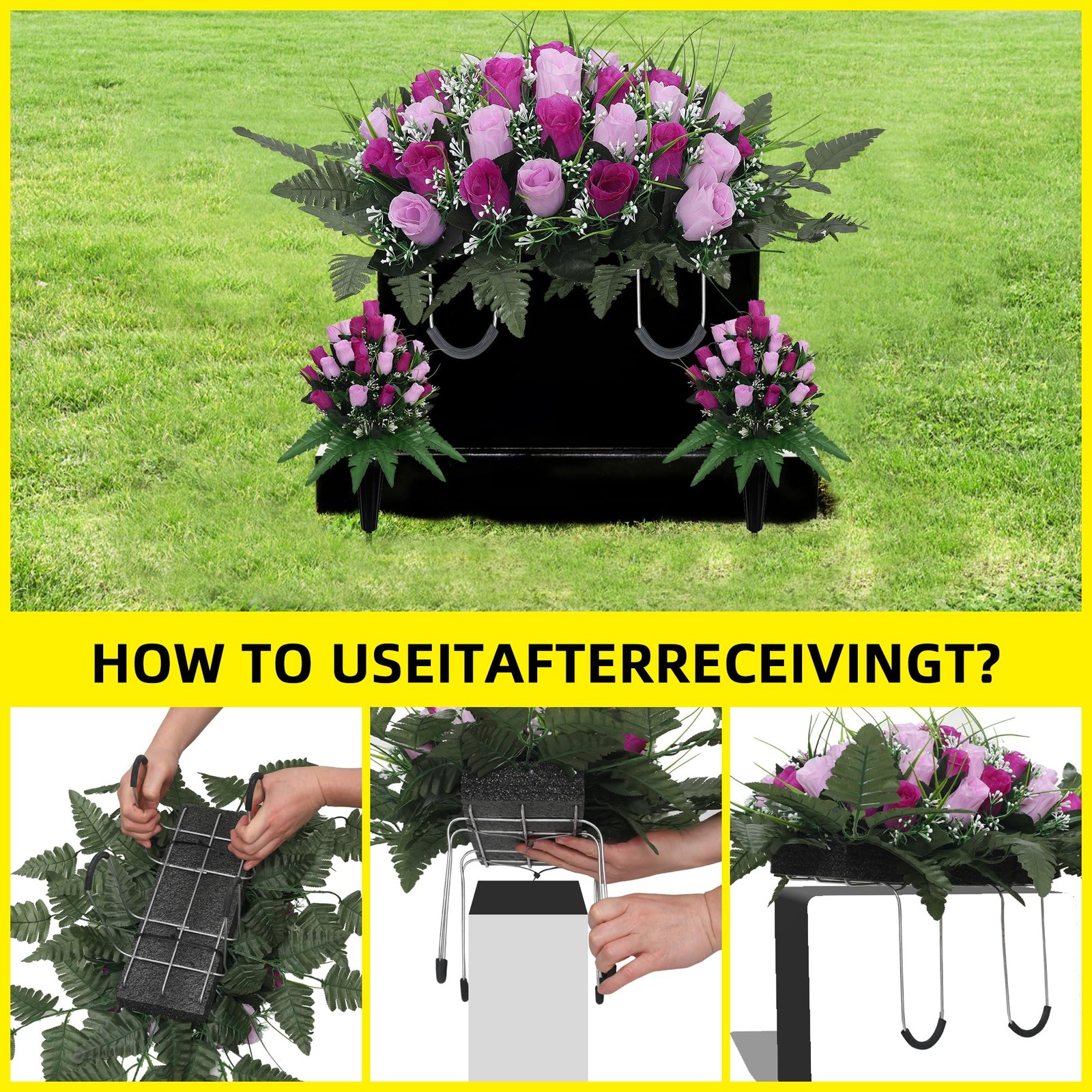 Artificial Cemetery Flower Headstone Flower Saddle Grave Rose Flowers for Cem…