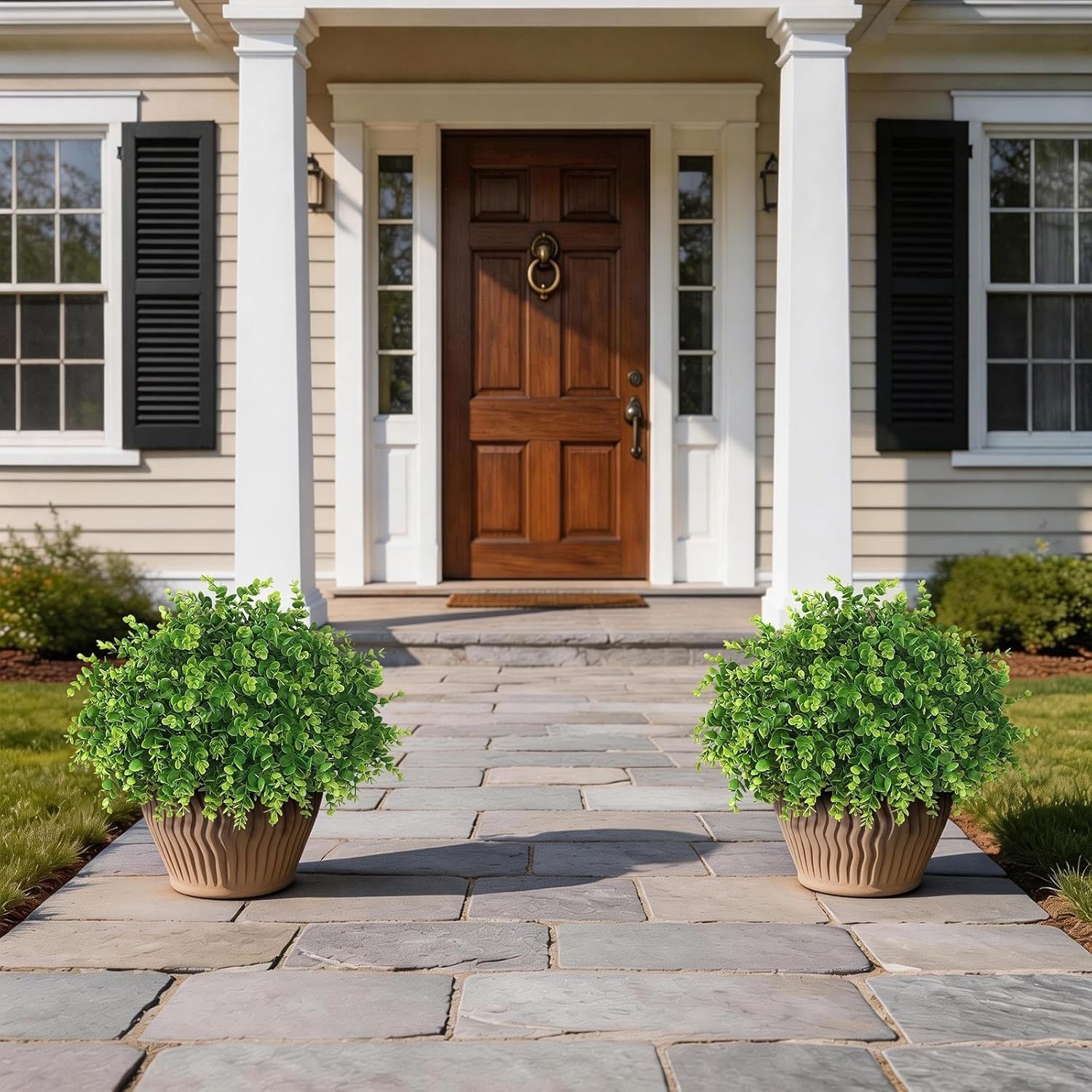 2 Set Real Touch Artificial Eucalyptus Topiary Trees for Outdoor Decor – 16″ …