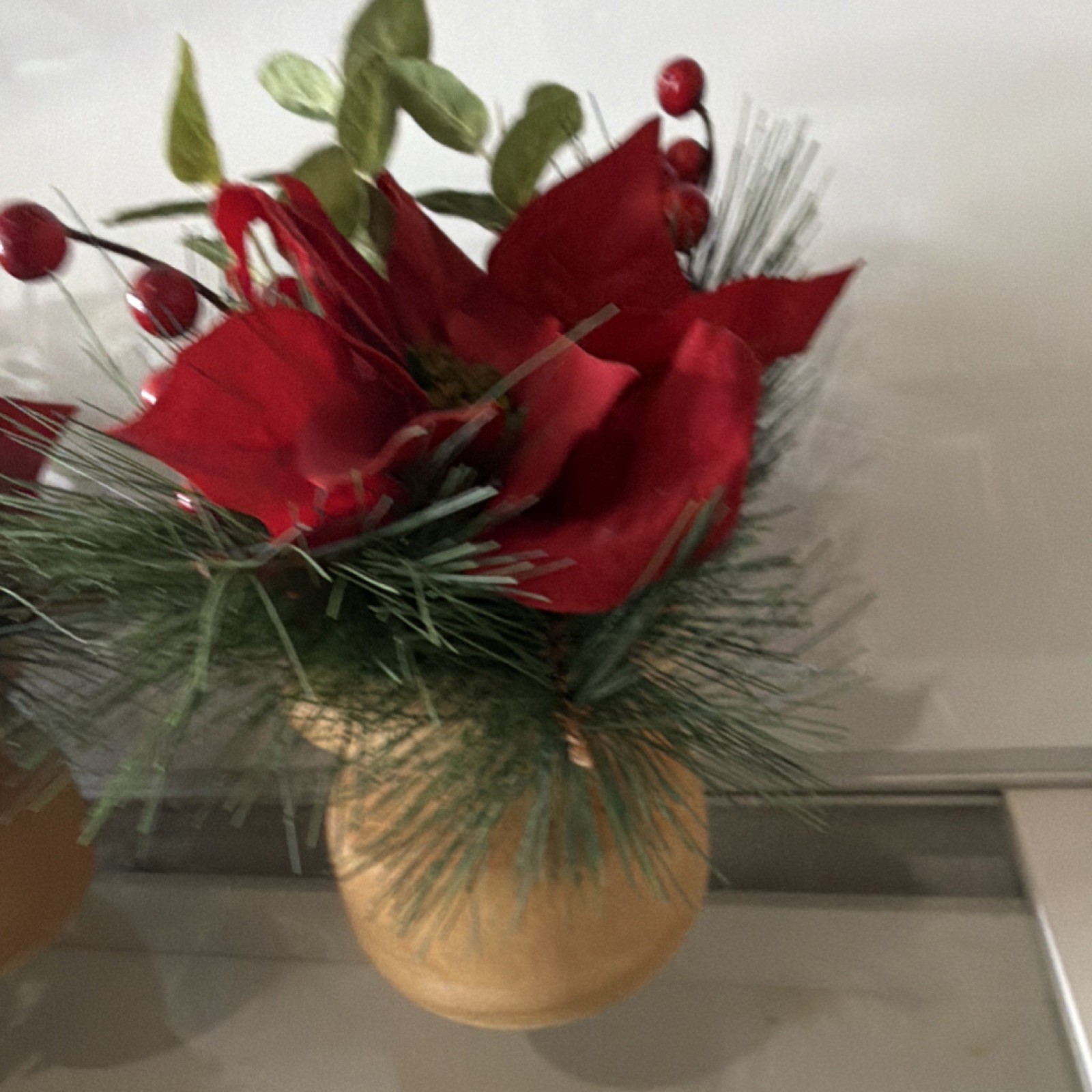Artificial Christmas Floral Arrangement & Centerpiece Poinsettia Pine Berry Pot
