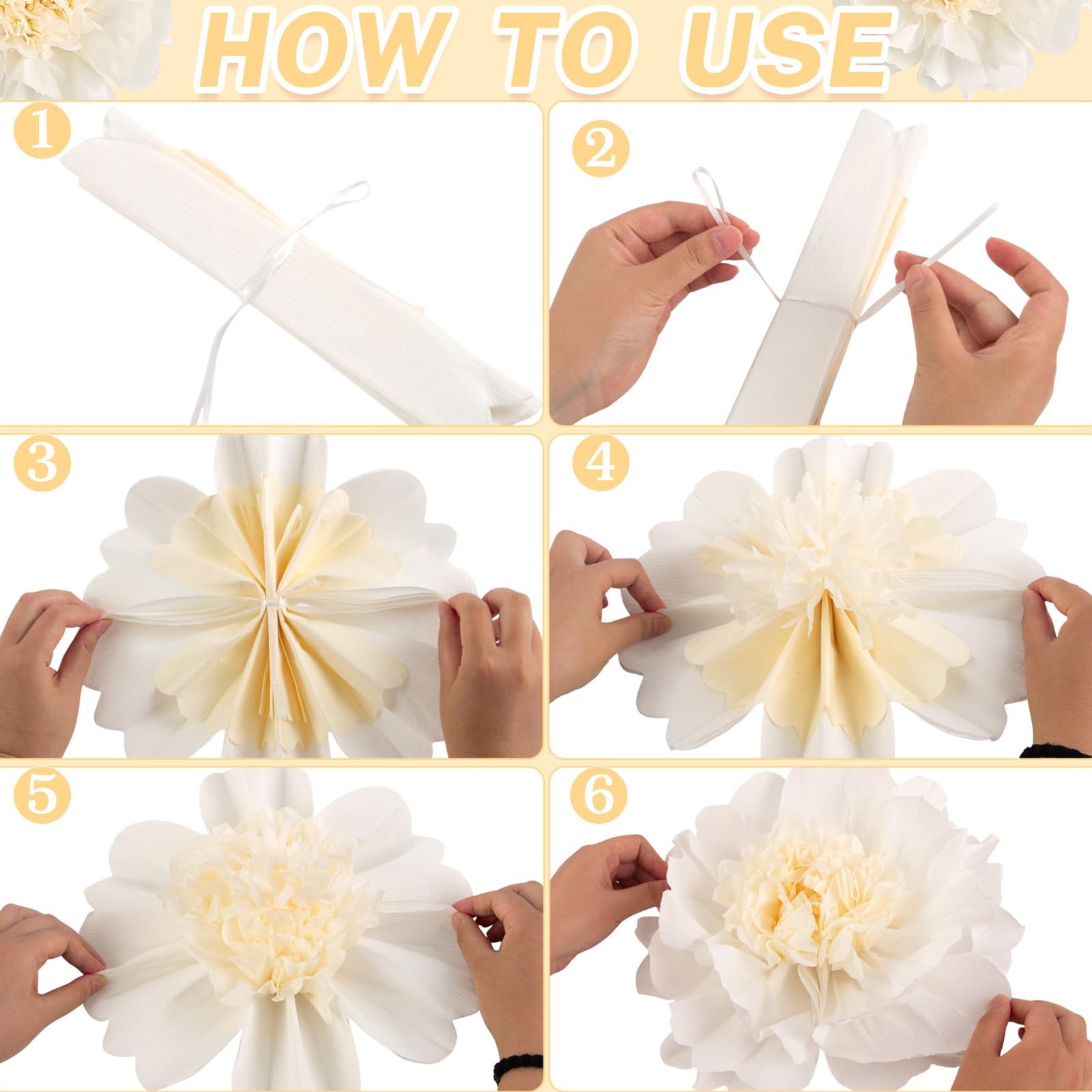 12 PCS White Paper Flowers 12 Inch Giant Tissue Crepe Artificial Large Wall