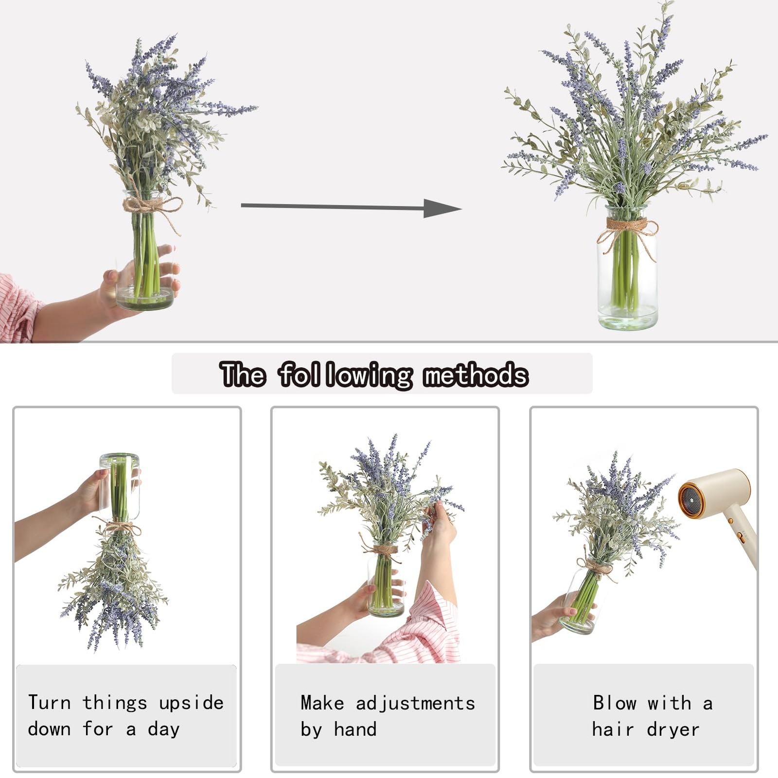 Artificial Lavender Stems in Glass Vase with Faux Water,15″ Artificial Plants…