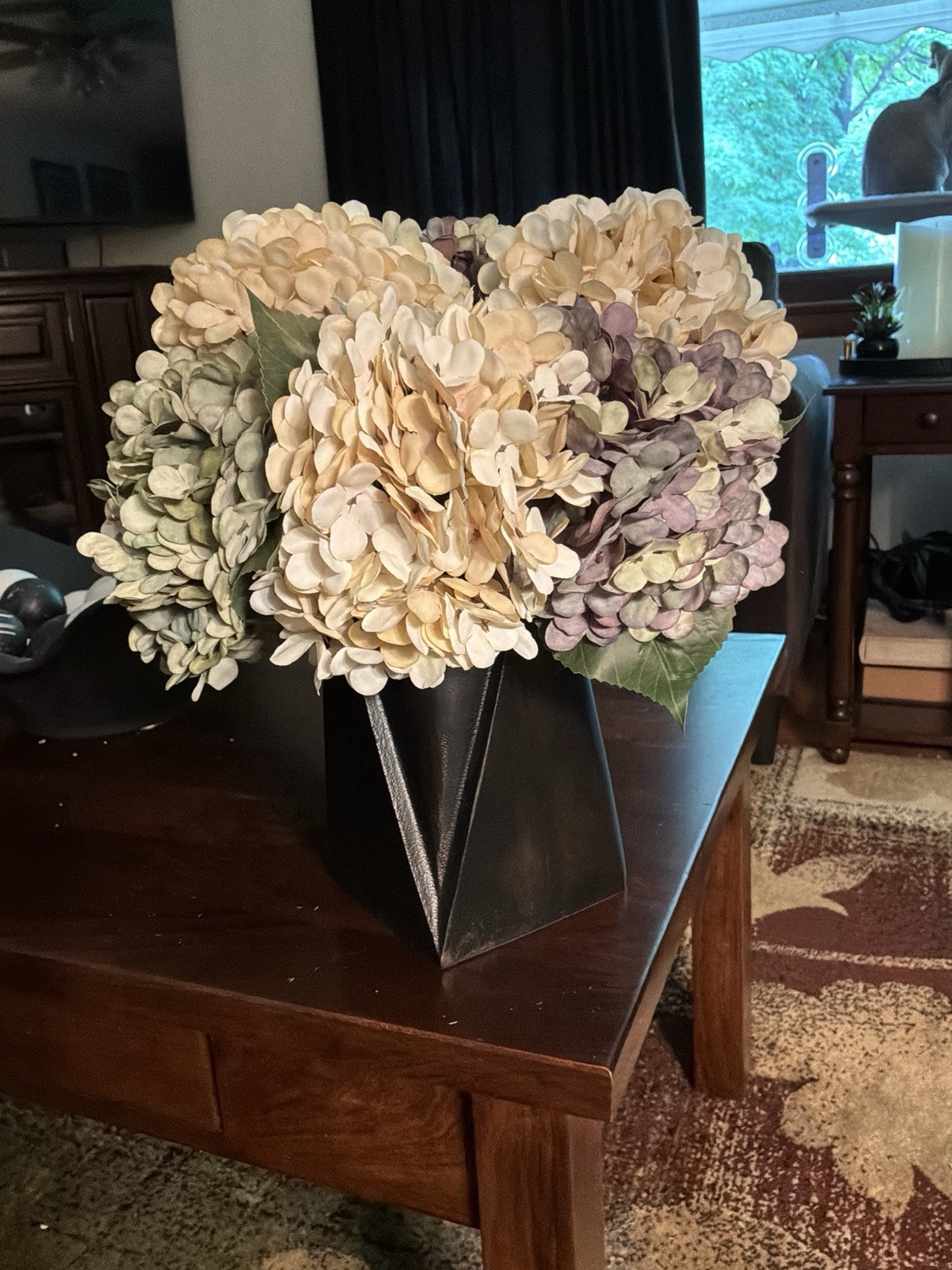 New Hydrangea Flower Stems (9 Flower Stems Purple, Green, Cream)