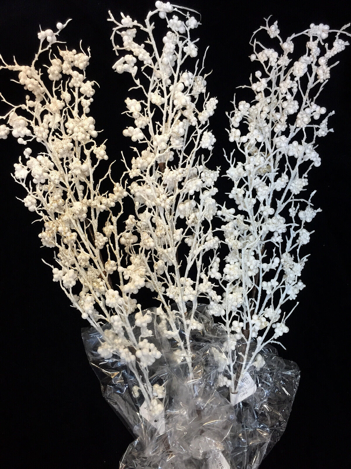 Twig Berry Spray Branch Stems 28″ Artificial White Gold Glitter Lot of 3