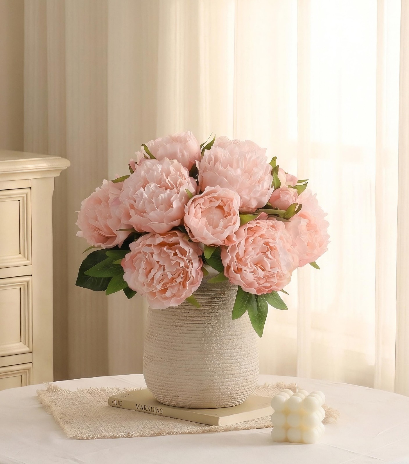 11 Branch Light Pink Peony Artificial Flowers Silk Faux Vase Arrangements