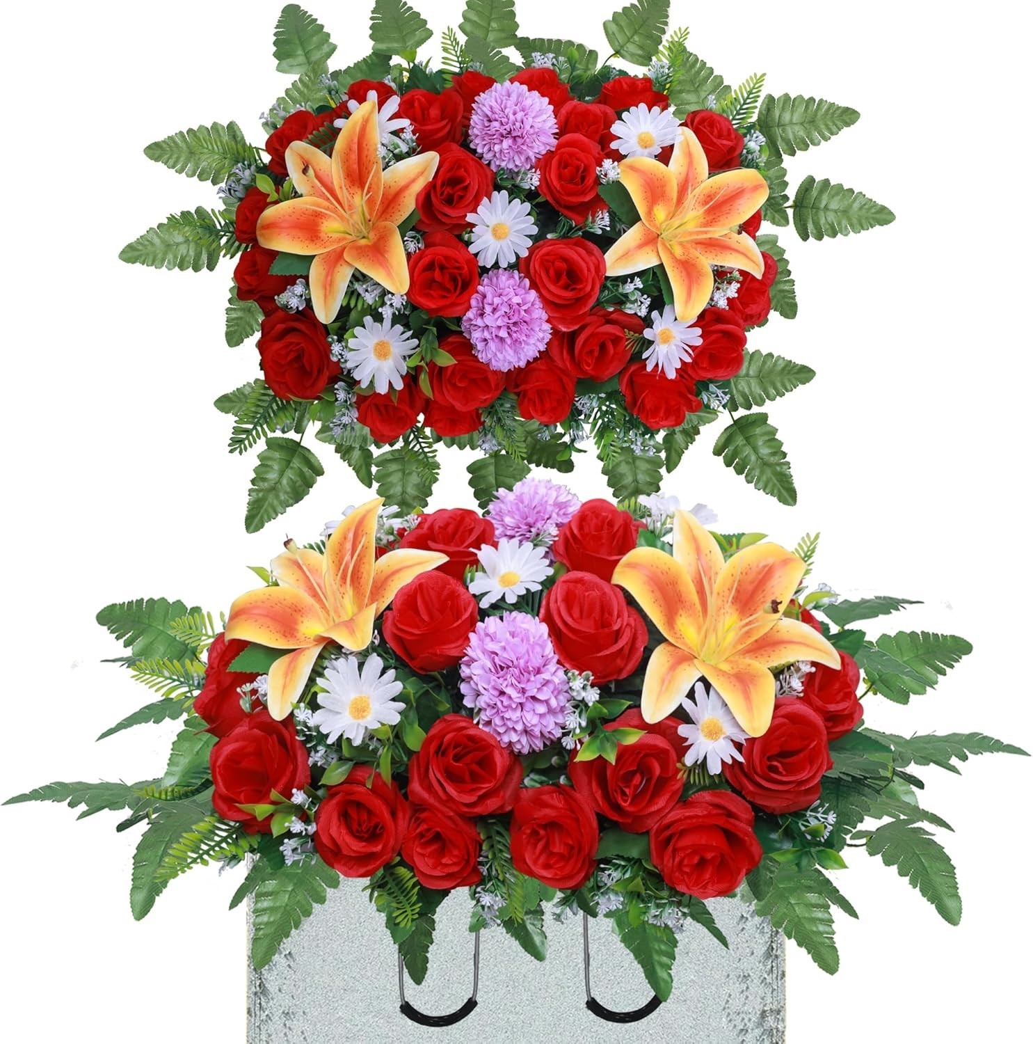 Lodou Artificial Cemetery Flower Saddles,Headstone Saddles for Graves,Lily Ro…