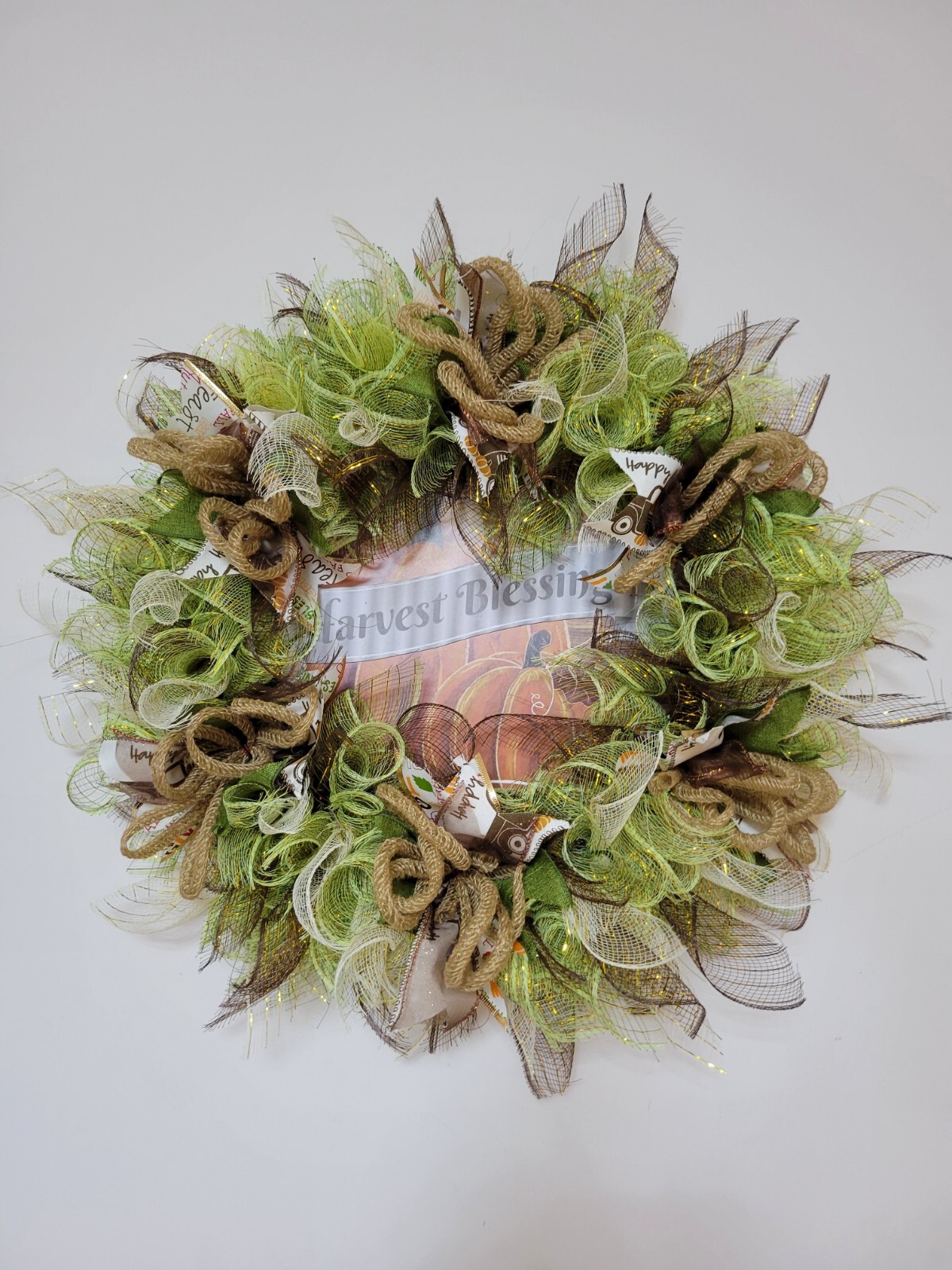 HARVEST BLESSING autumn Spring Mesh Front Door Wreath Wall Decor Bright colors