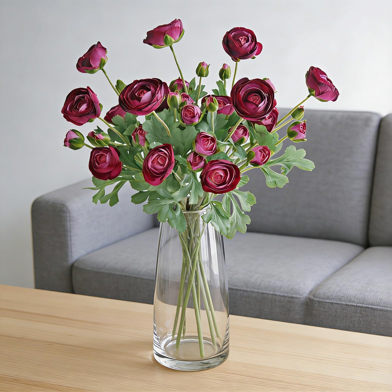 Realistic Silk Faux Ranunculus Flowers Artificial Burgundy Stems Astilbe Faux…
