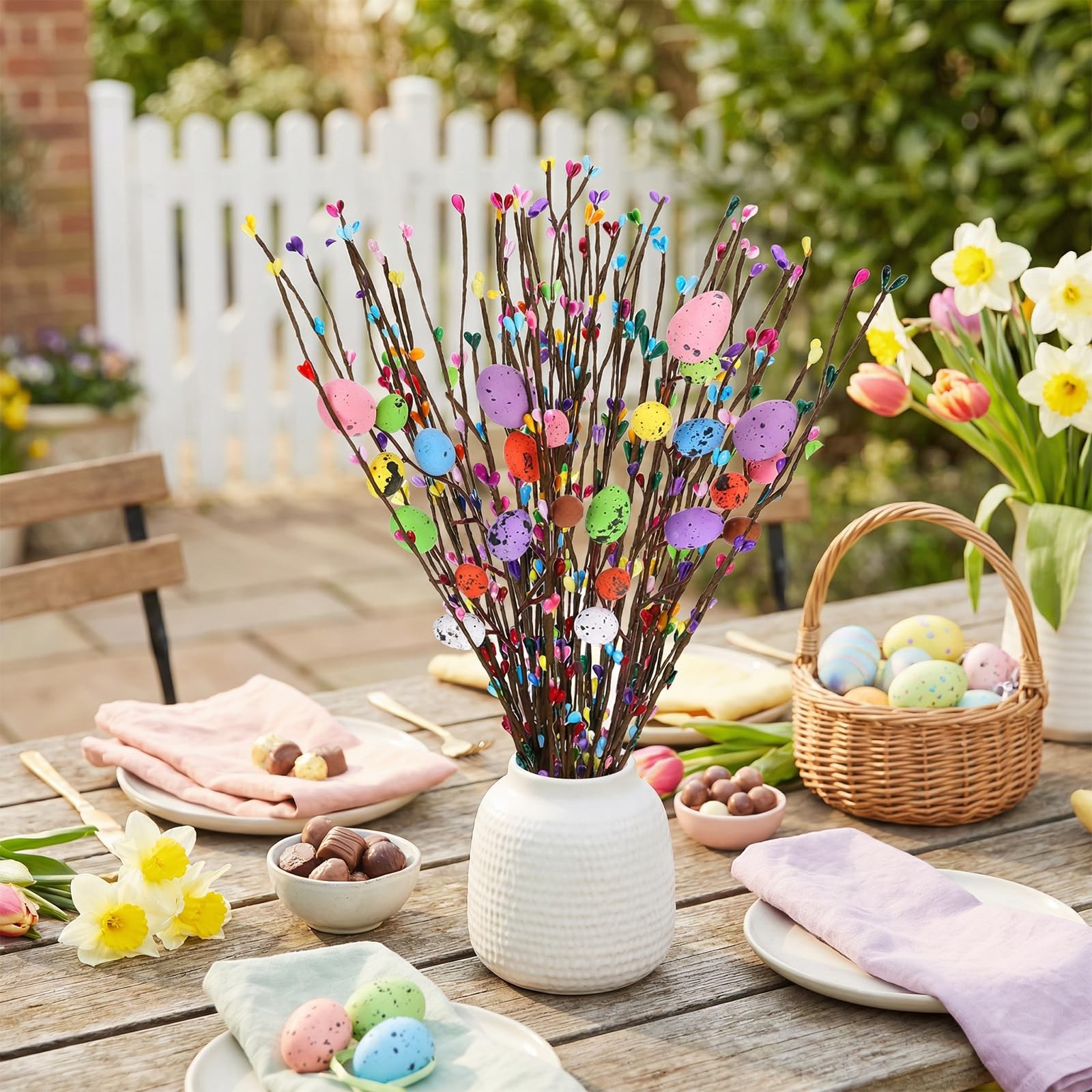 26 Pcs Easter Decorations Artificial Spray Vine with Pastel Easter Eggs and B…