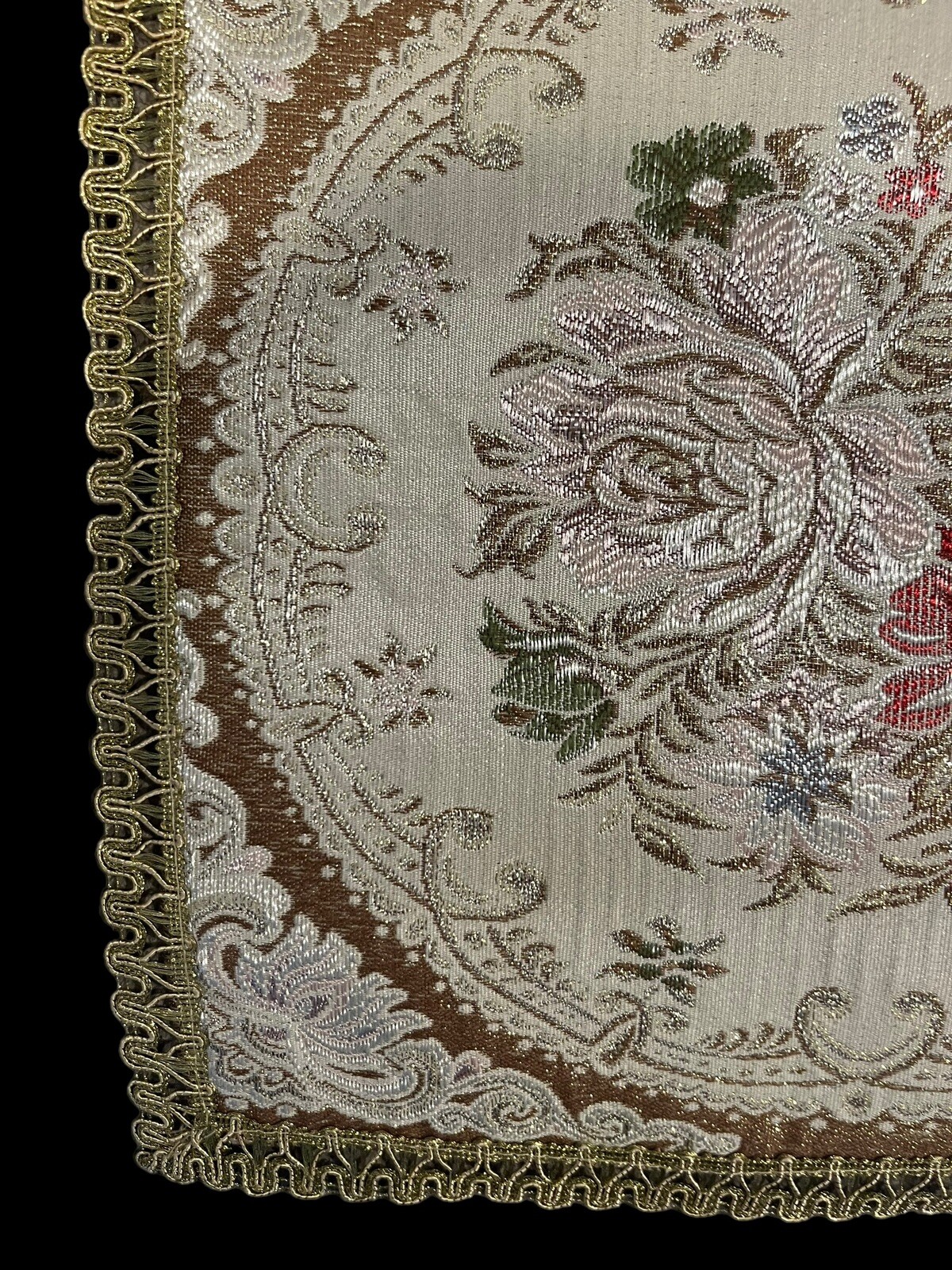 Vintage Victorian Inspired Floral w/Gold Glitter Accent Trim Decorative Square