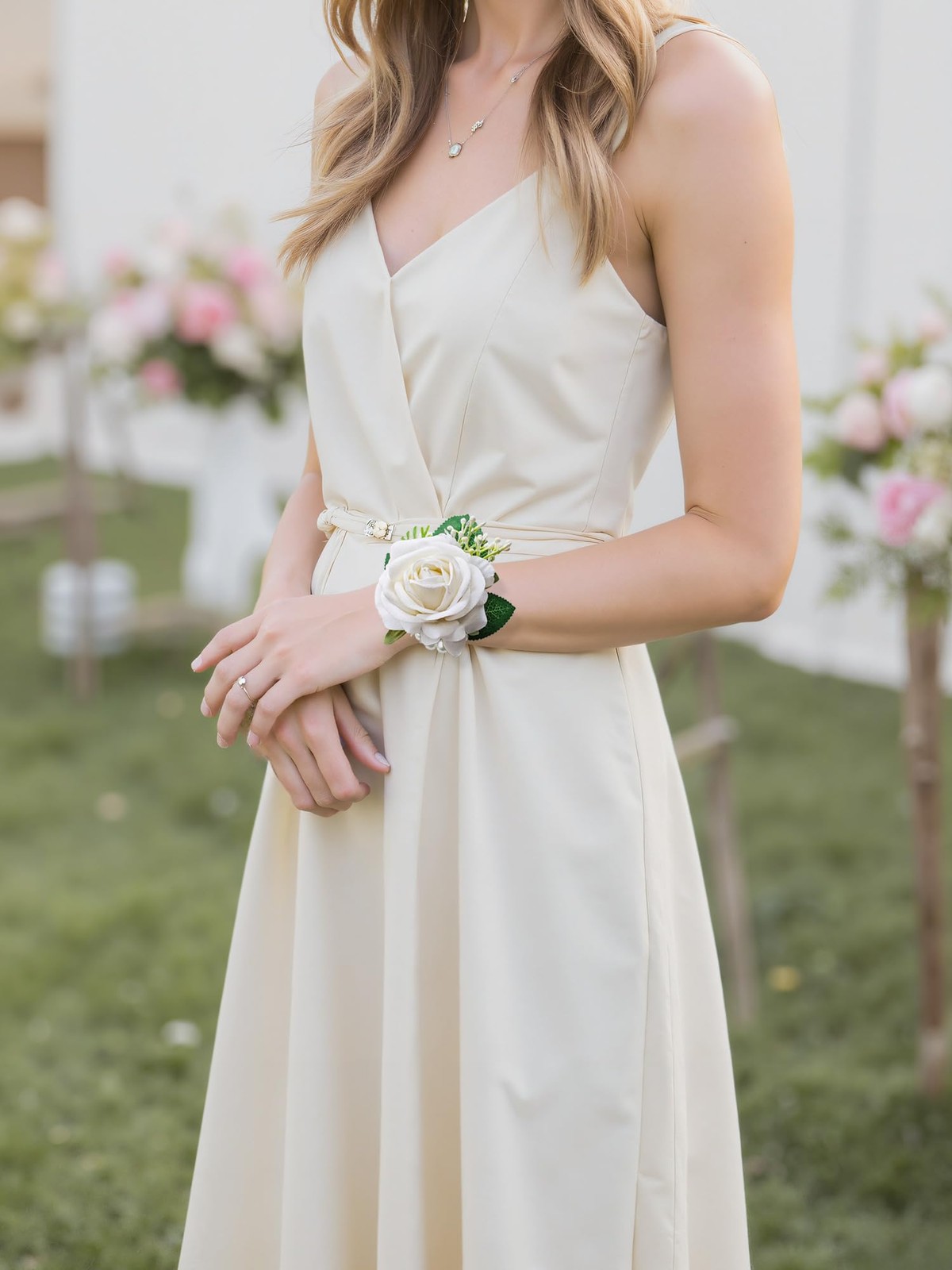 Ivory Rose Corsage and Boutonniere Set Wristlet Corsage for Bride Bridesmaids…